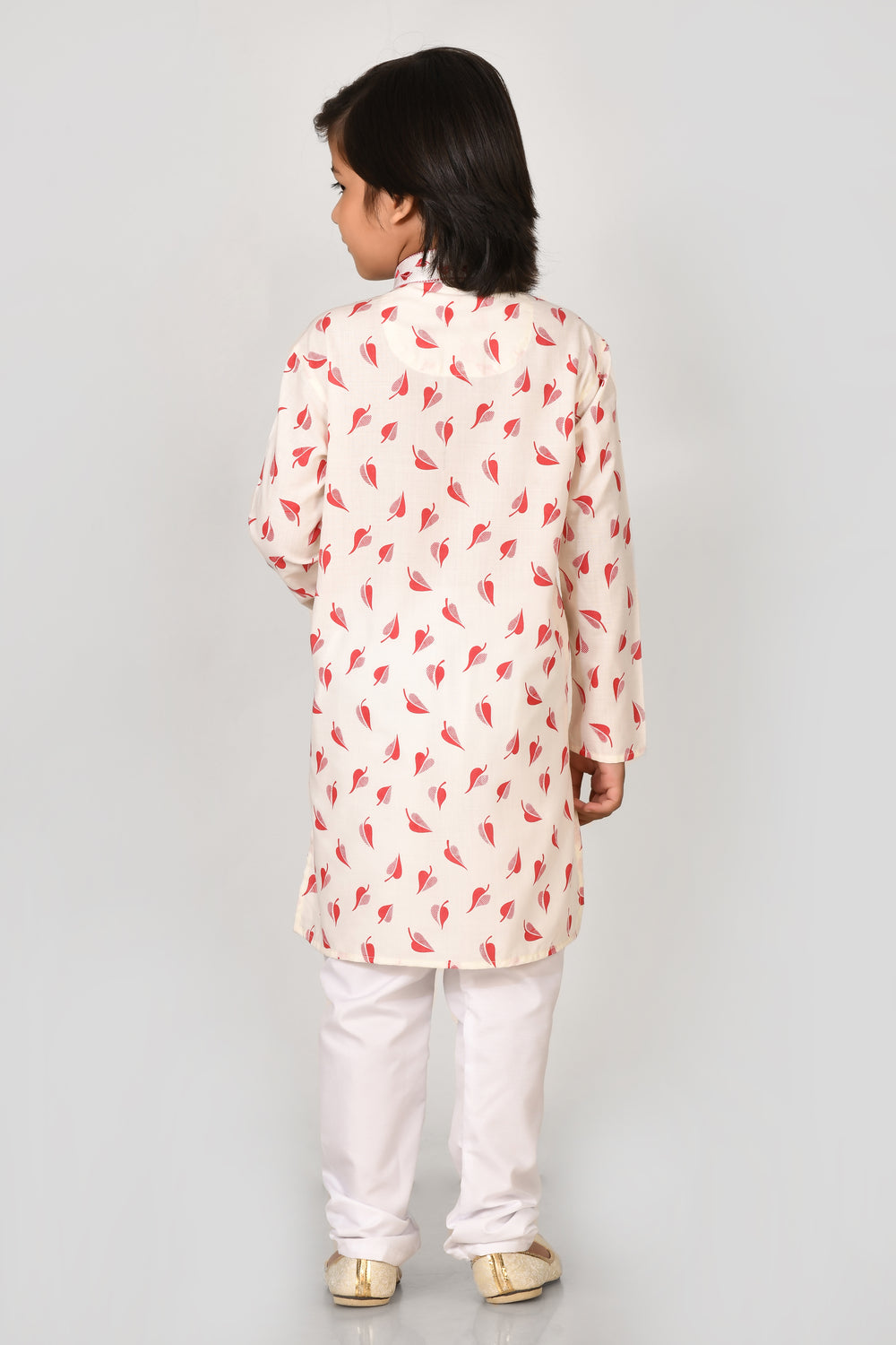 Boy Boys Red Printed Cotton Kurta Set With Stylish Embroidered Collar