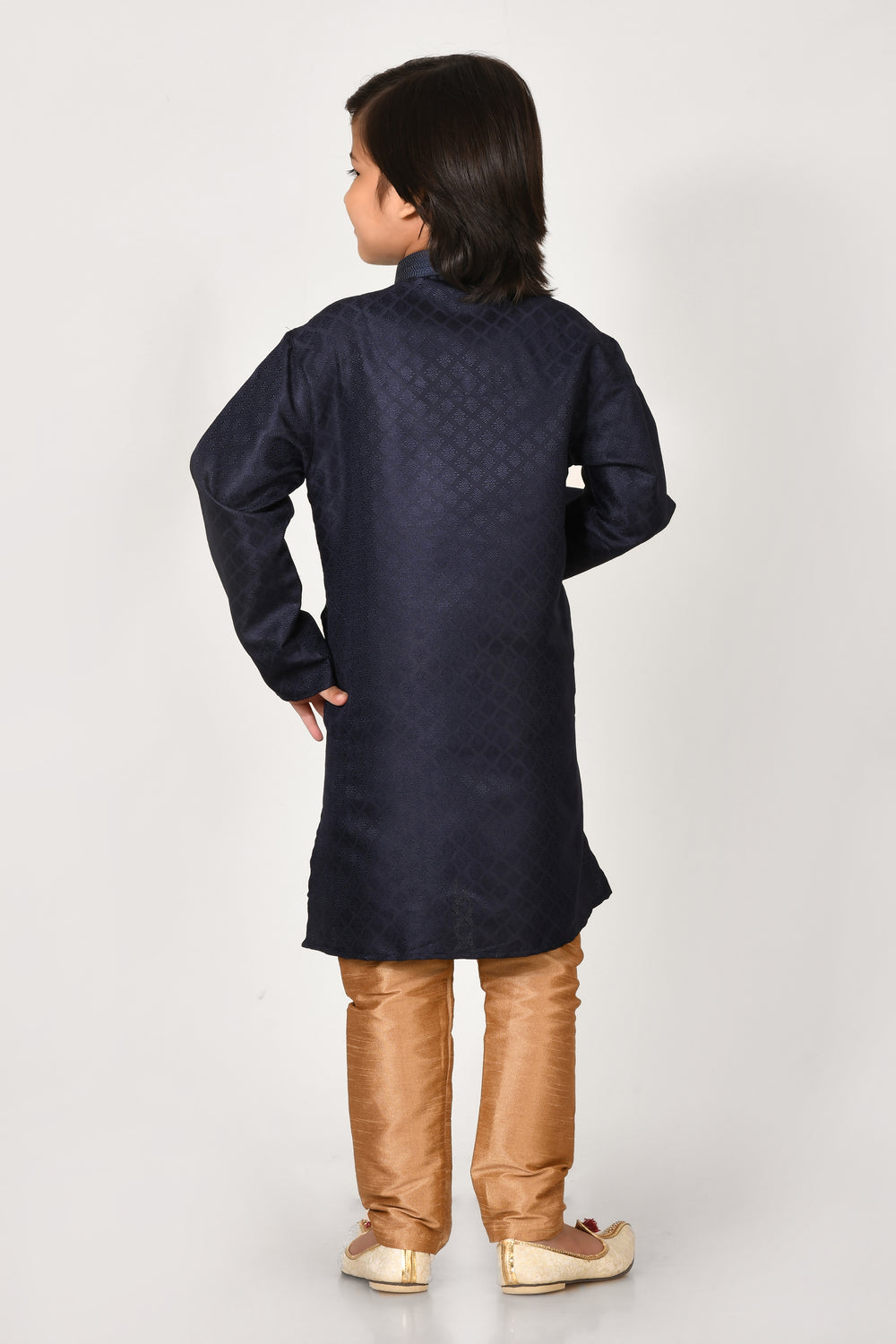 Boy Navy Blue Art Silk Kurta And Pyjama Set