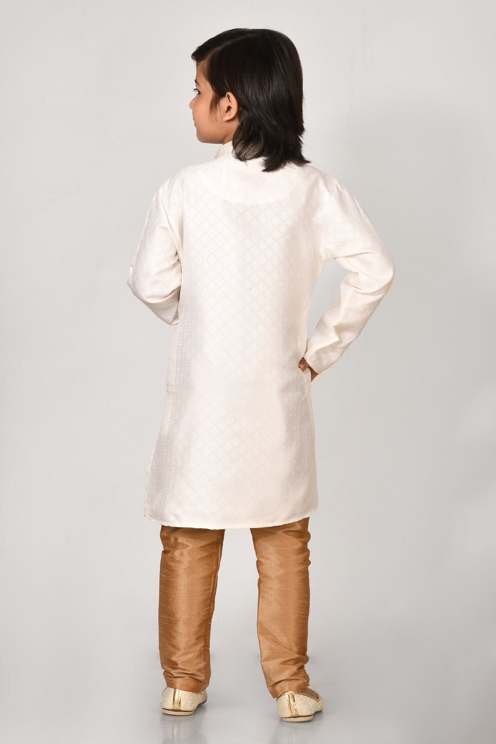 Boy White Color Ethnic Wear Art Silk Kurta And Pyjama Set