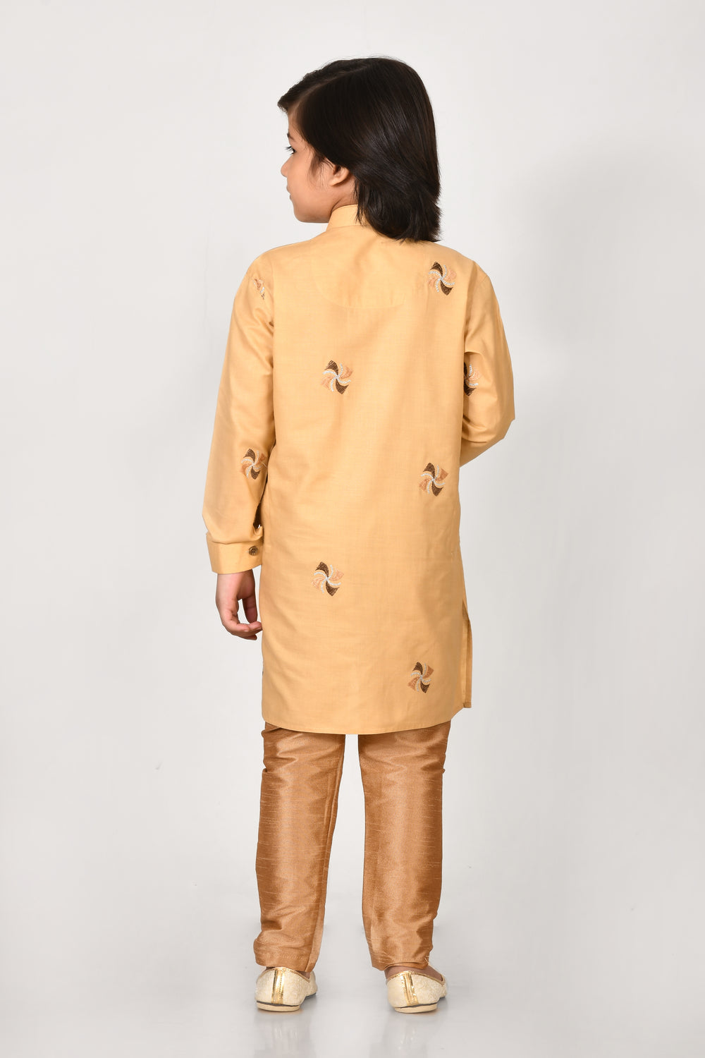 Boy Biscuit Colour Cotton Embroidery Work, Kurta Pyjama Set