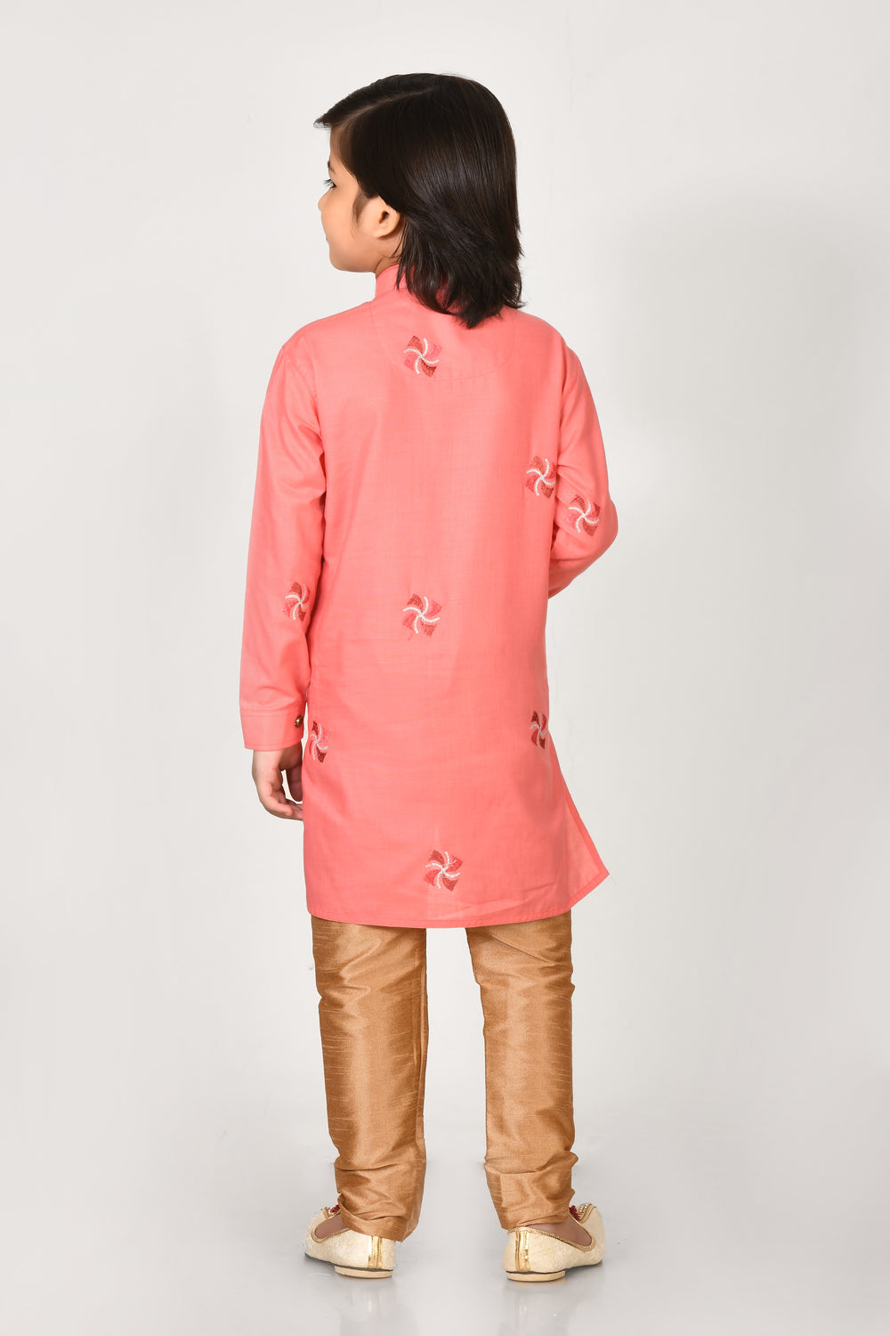 Boy Pink Colour Cotton Embroidery Work, Kurta Pyjama Set