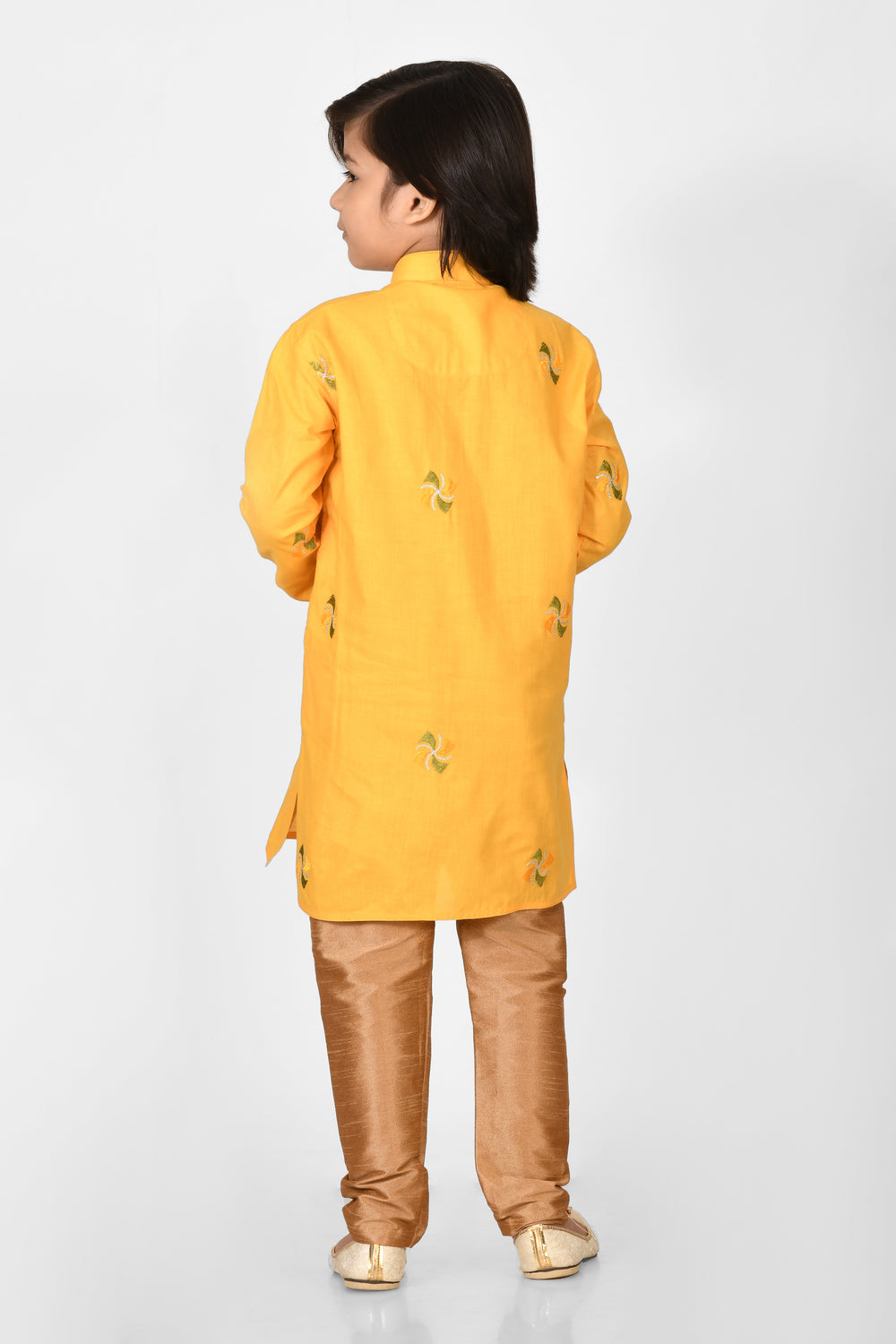 Boy Yellow Colourcotton Embroidery Work, Kurta Pyjama Set