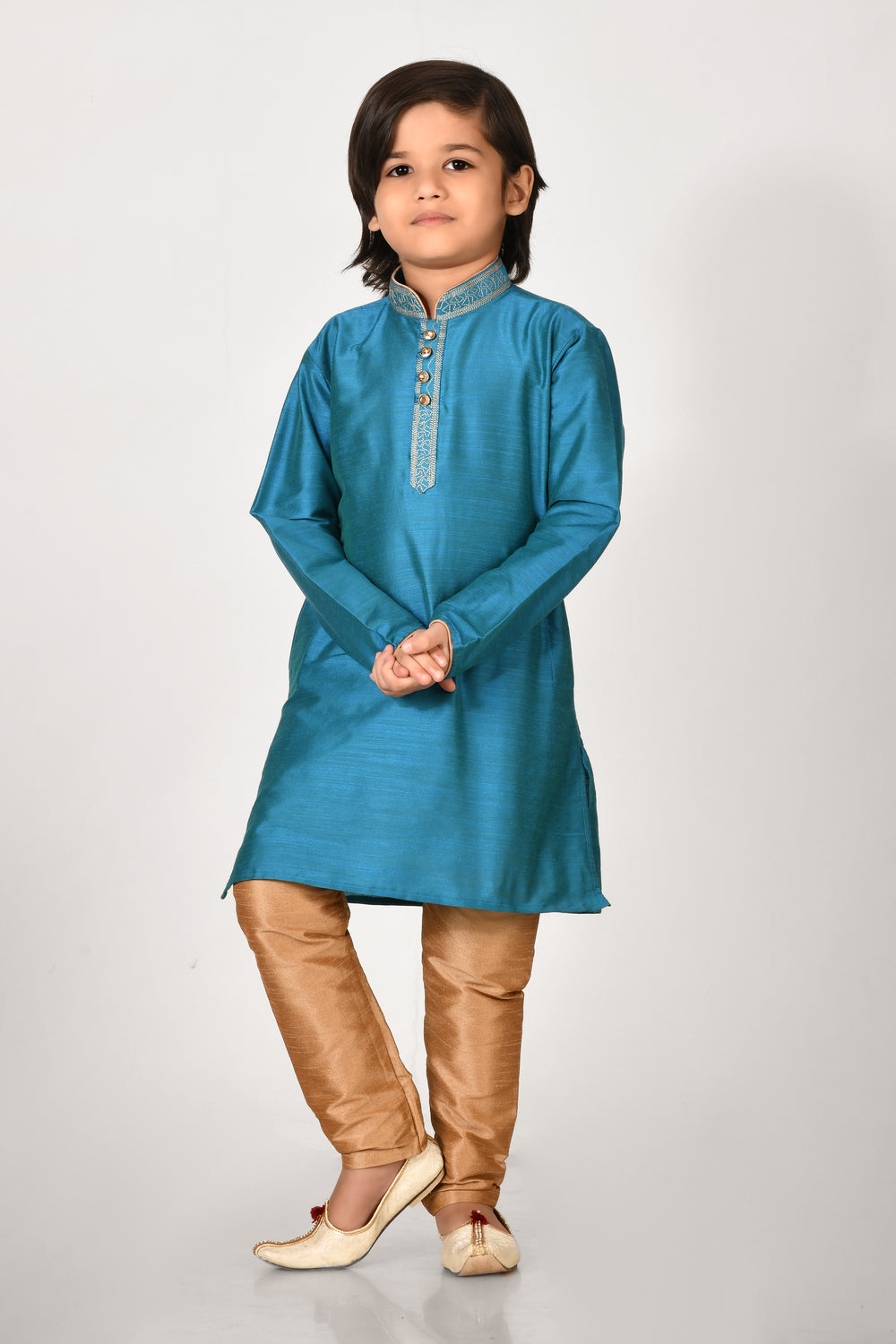 Boy Terquis Colour Mulberry Silk Kurta Pyjama Set