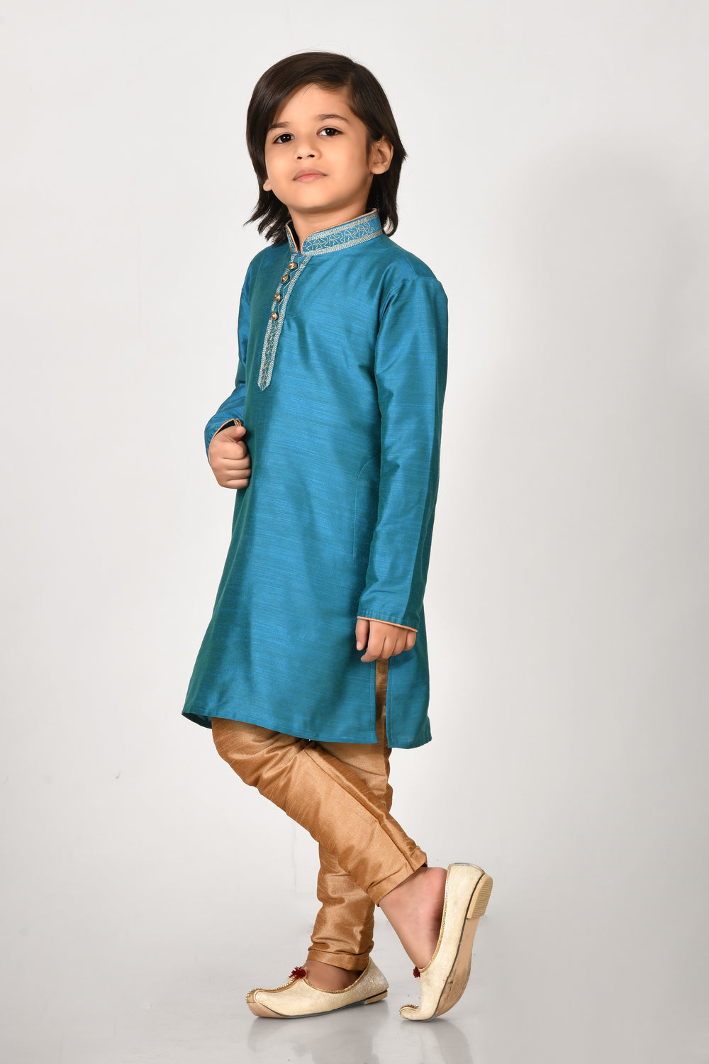 Boy Terquis Colour Mulberry Silk Kurta Pyjama Set