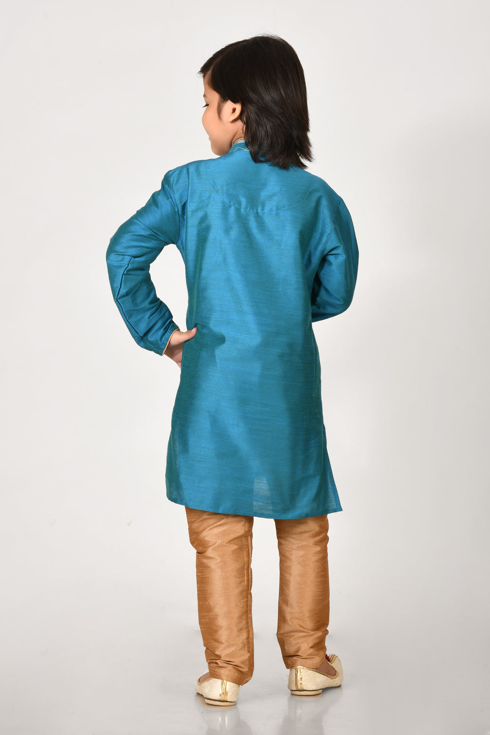 Boy Terquis Colour Mulberry Silk Kurta Pyjama Set