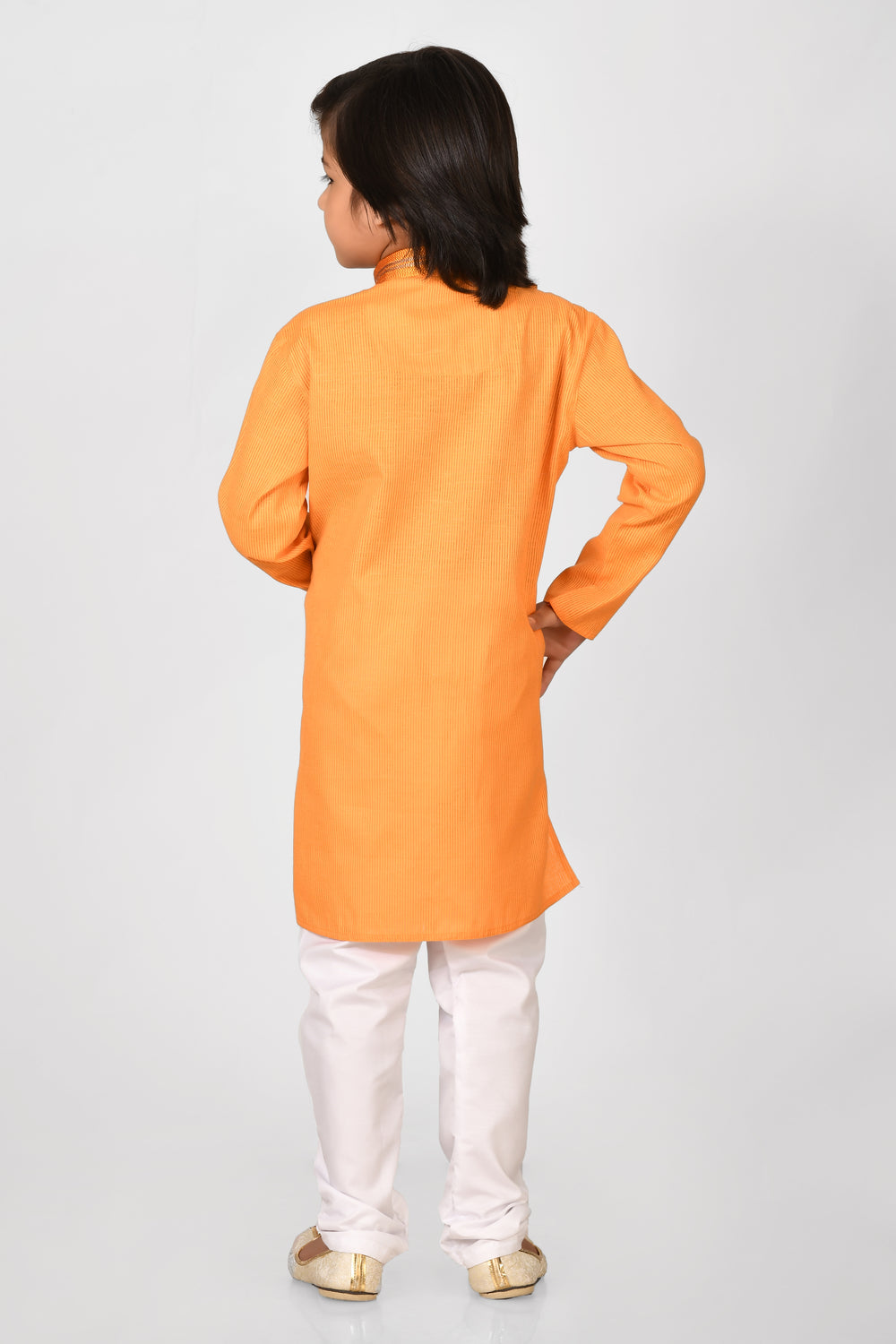 Boy Orange Colour Cotton Angrakha Style Kurta Set
