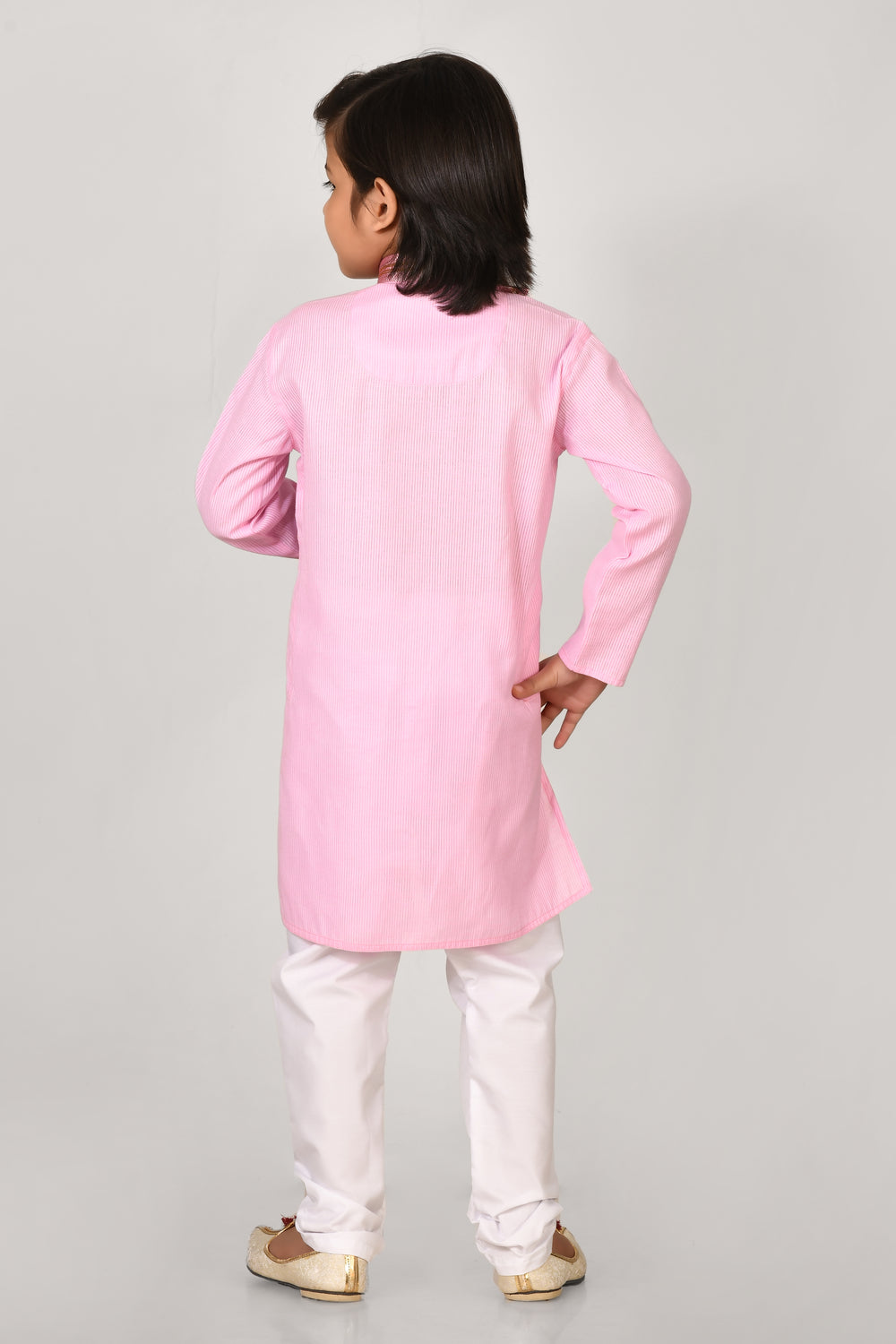 Boy Pink Colour Cotton Angrakha Style Kurta Set