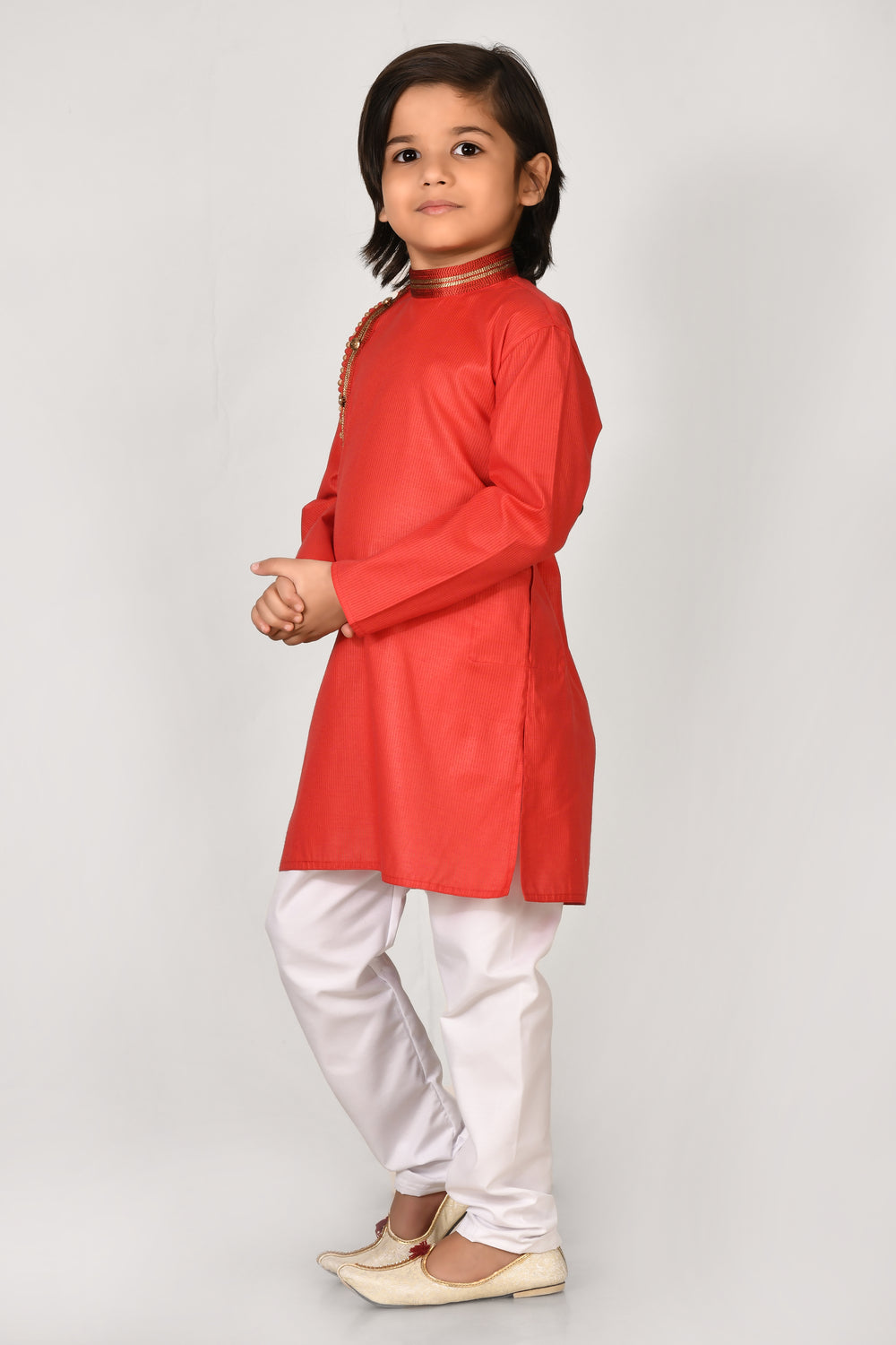 Boy Red Colour Cotton Angrakha Style Kurta Set