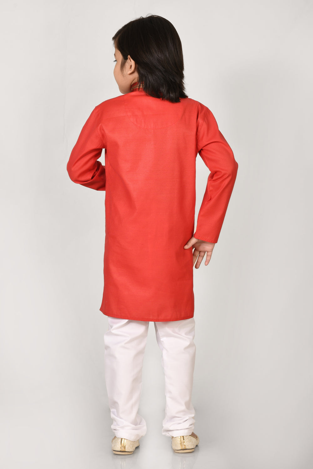 Boy Red Colour Cotton Angrakha Style Kurta Set