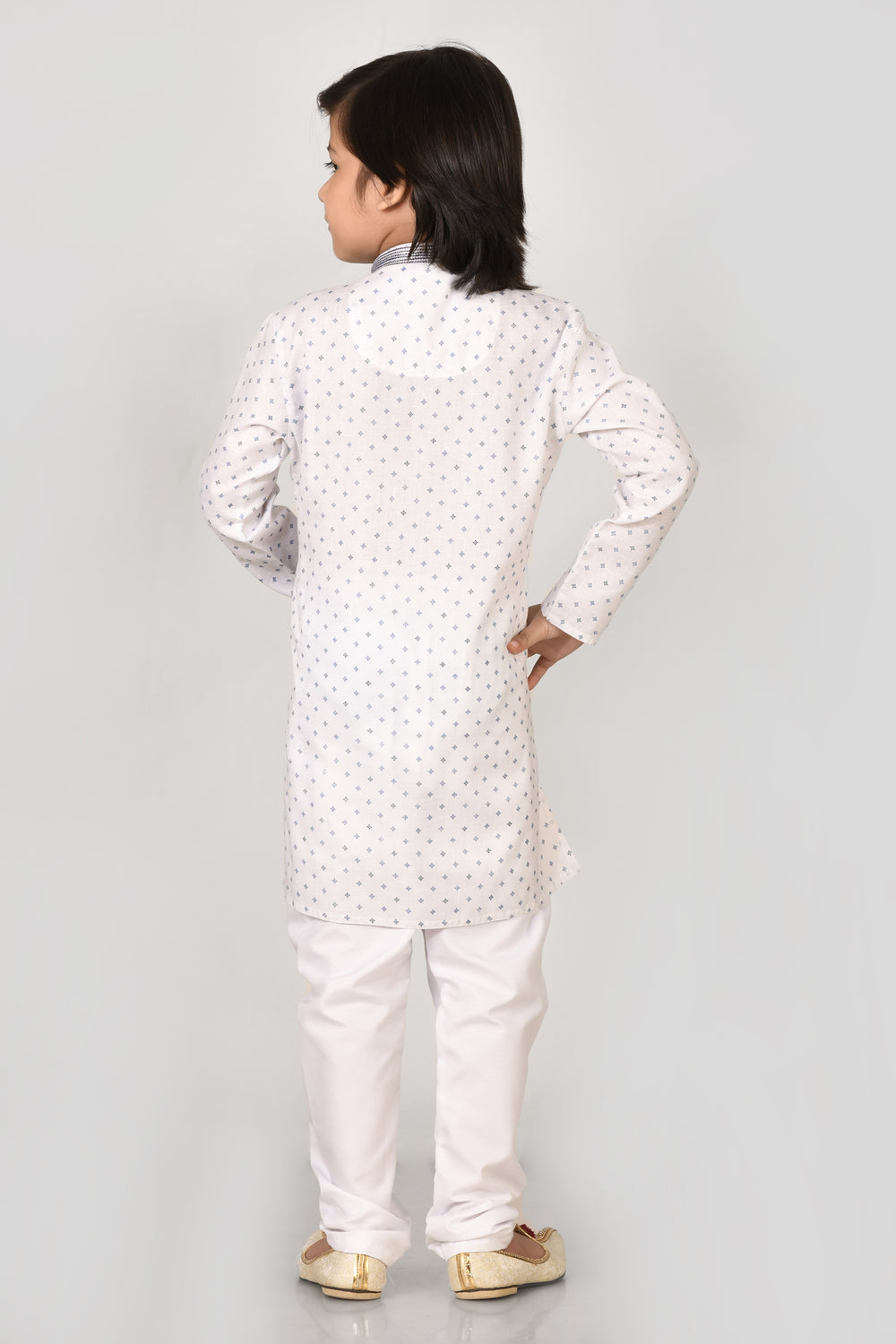 Boy Brown Printed Cotton Kurta Set With Stylish Embroidered Collar