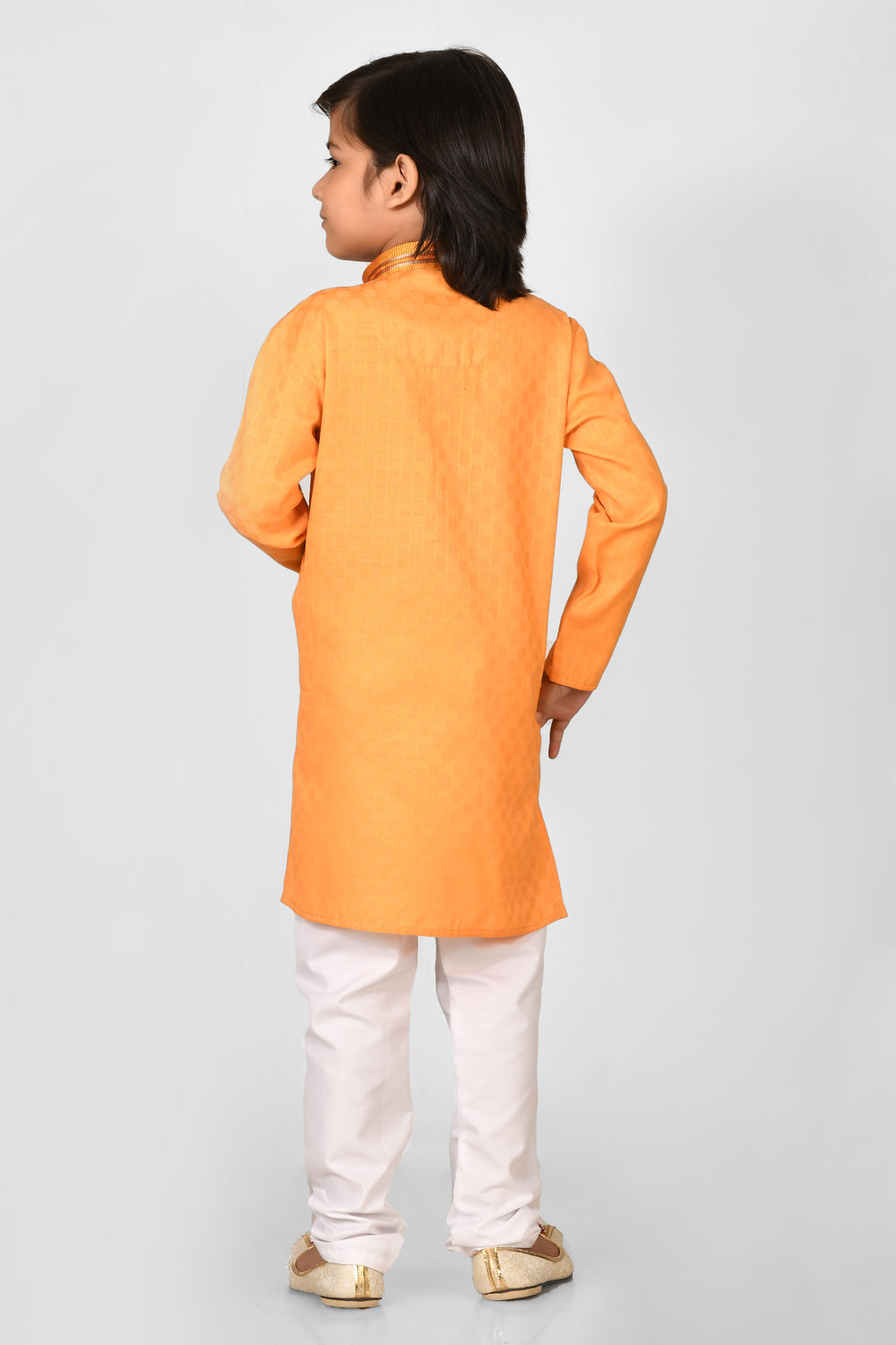 Boy Orange Colour Cotton Solid Regular Fit Kurta Set For Kids