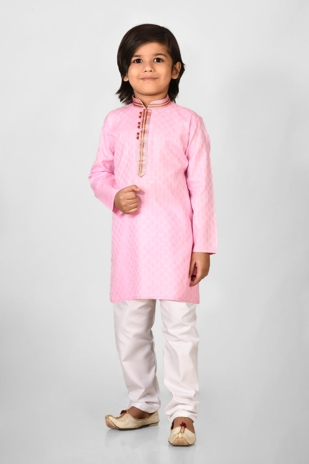 Boy Pink Colour Cotton Solid Regular Fit Kurta Set For Kids