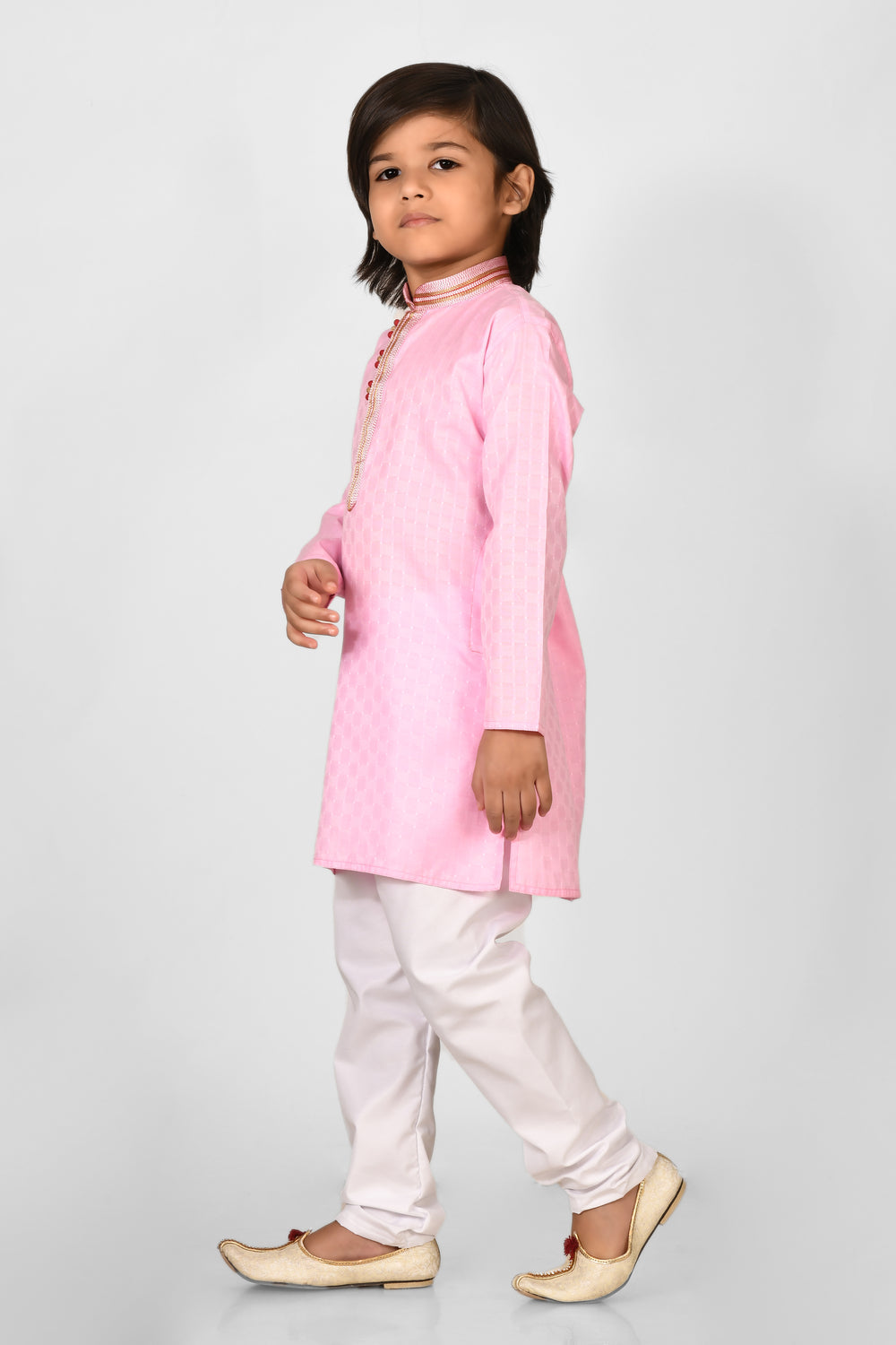 Boy Pink Colour Cotton Solid Regular Fit Kurta Set For Kids