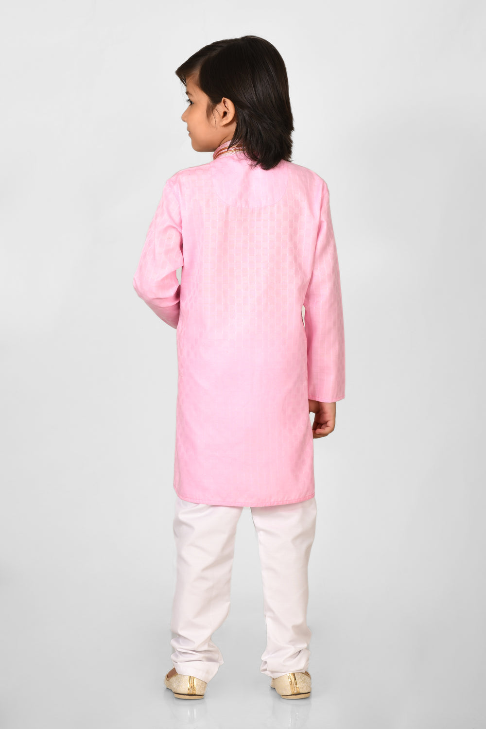 Boy Pink Colour Cotton Solid Regular Fit Kurta Set For Kids