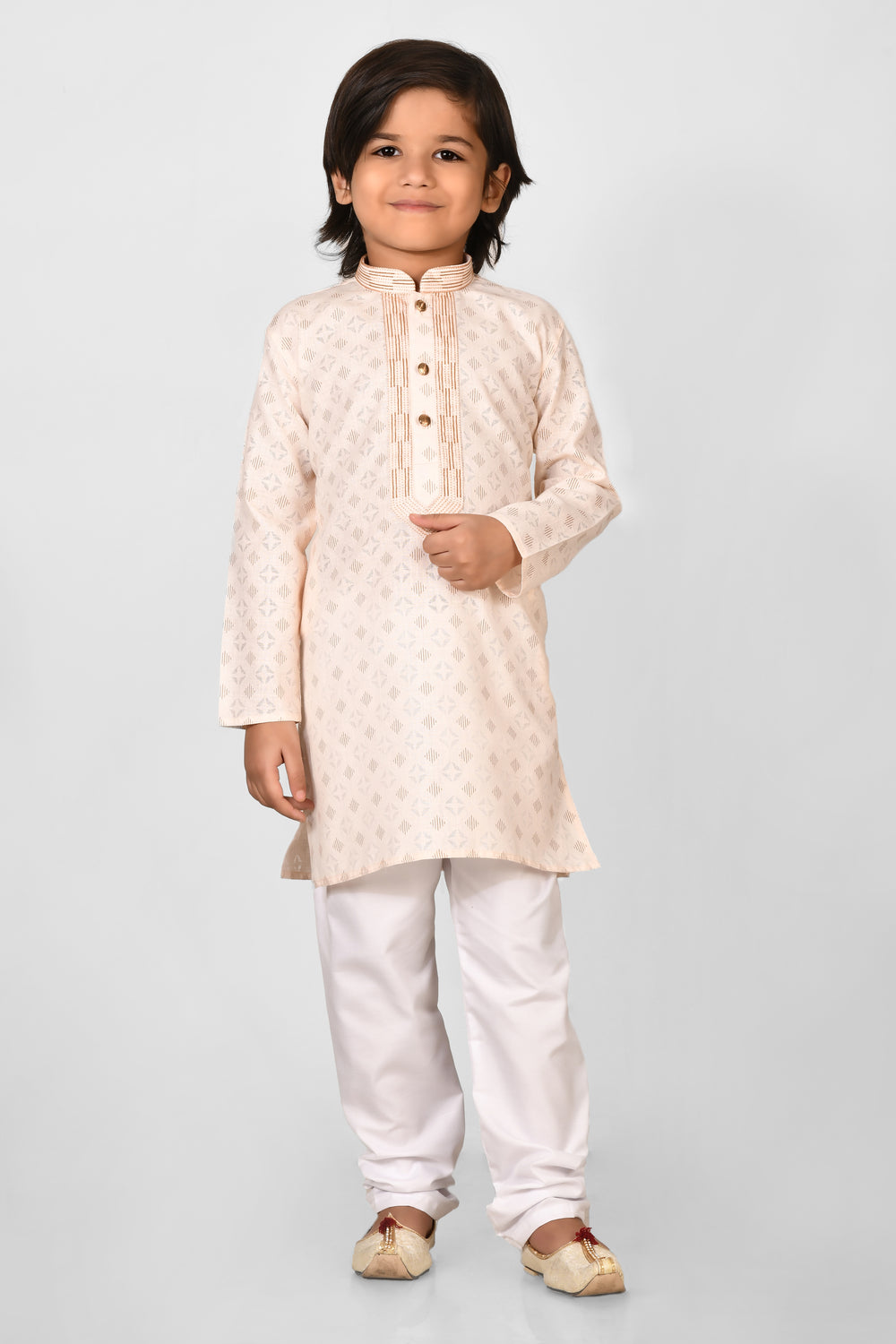 Boy Rust Colour Cotton Brasso Solid Regular Fit Kurta Set For Kids With