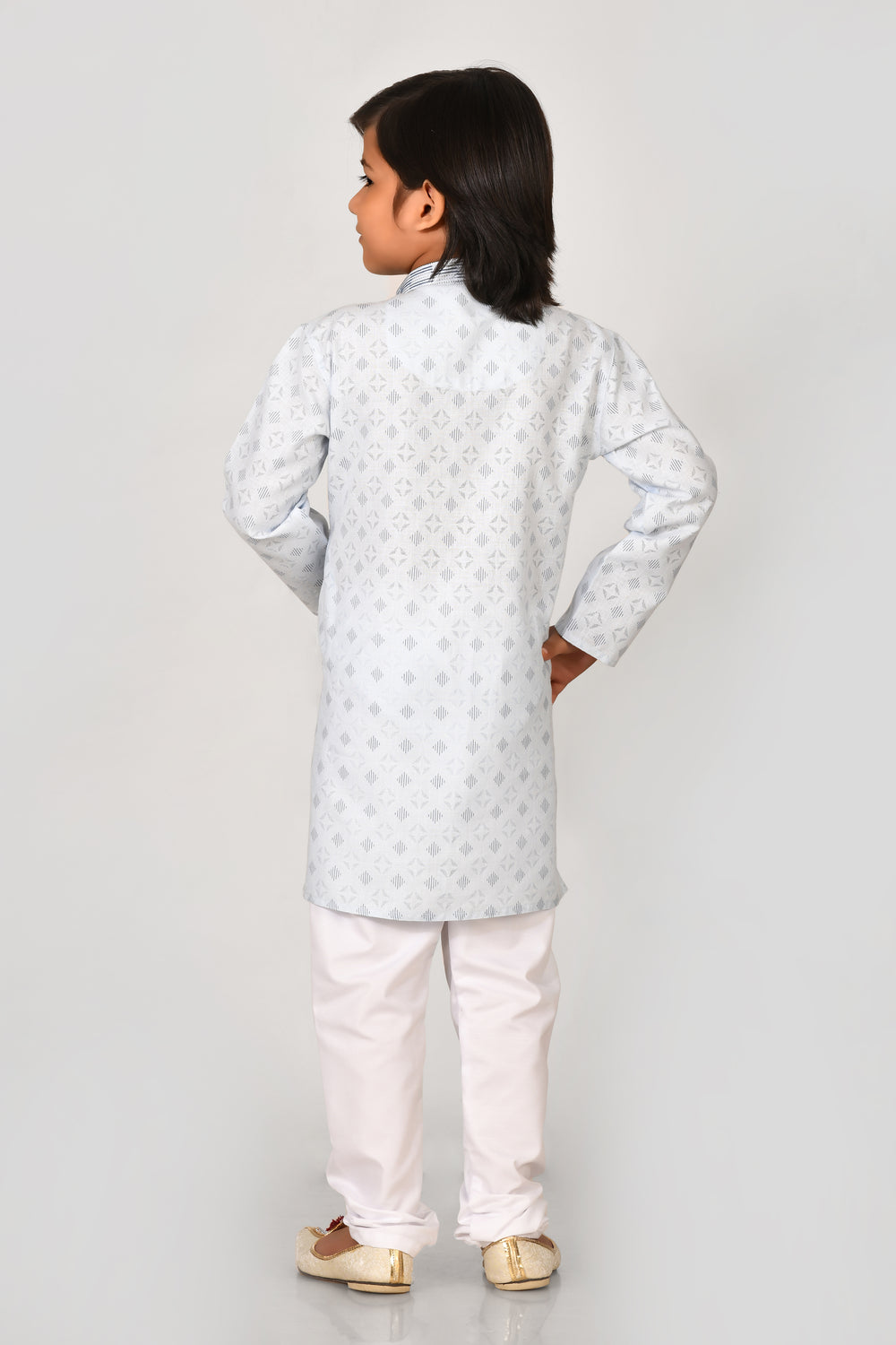 Boy Sky Colour Cotton Brasso Solid Regular Fit Kurta Set For Kids
