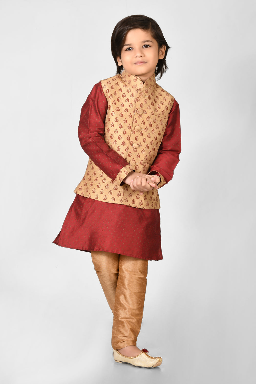 Boy Multy Colour Silk Blend Nehru Modi Jacket Kurta & Pyjama Set