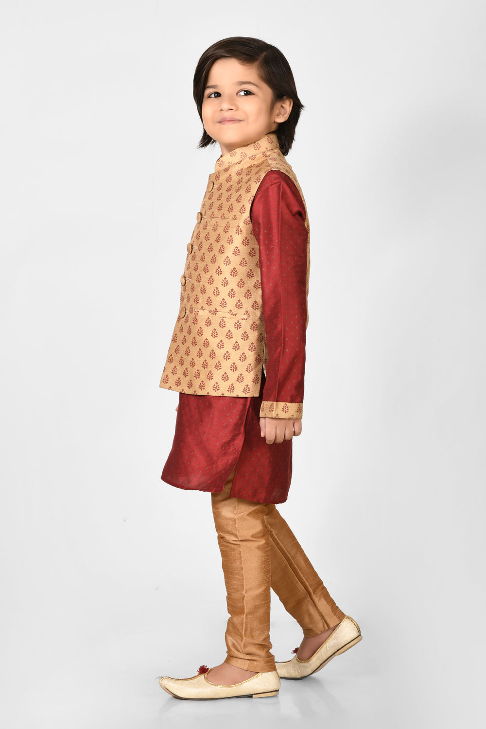Boy Multy Colour Silk Blend Nehru Modi Jacket Kurta & Pyjama Set