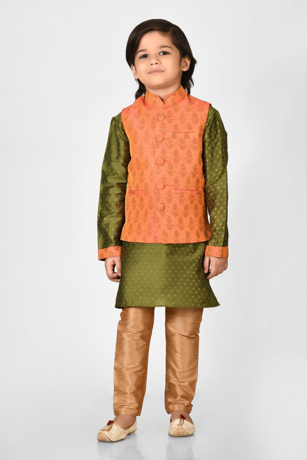 Boy Multy Colour Silk Blend Nehru Modi Jacket Kurta & Pyjama Set