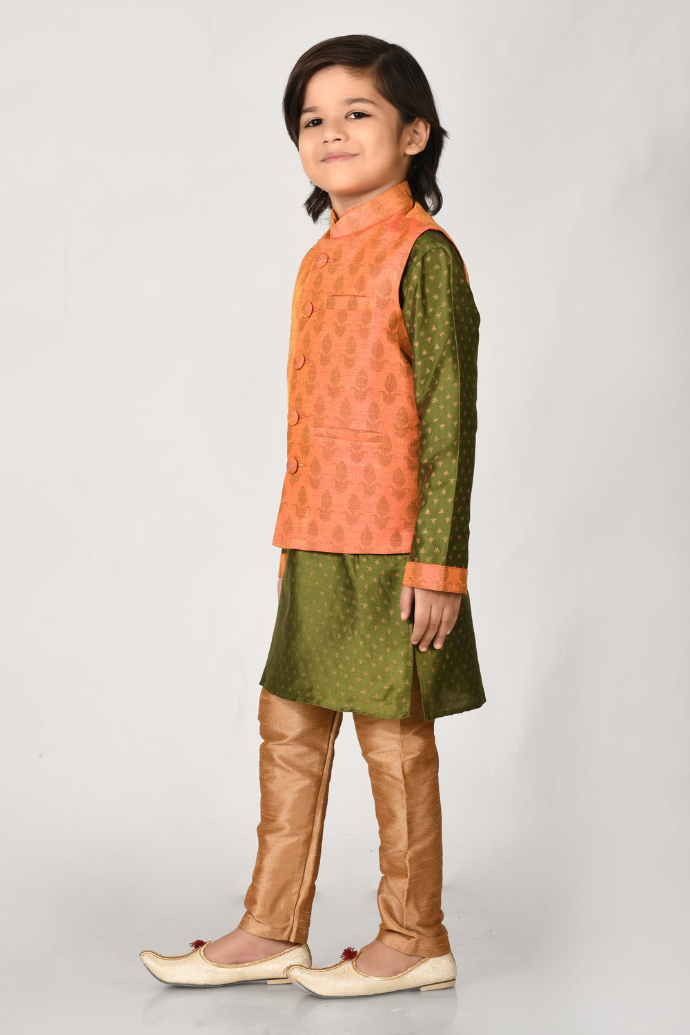 Boy Multy Colour Silk Blend Nehru Modi Jacket Kurta & Pyjama Set