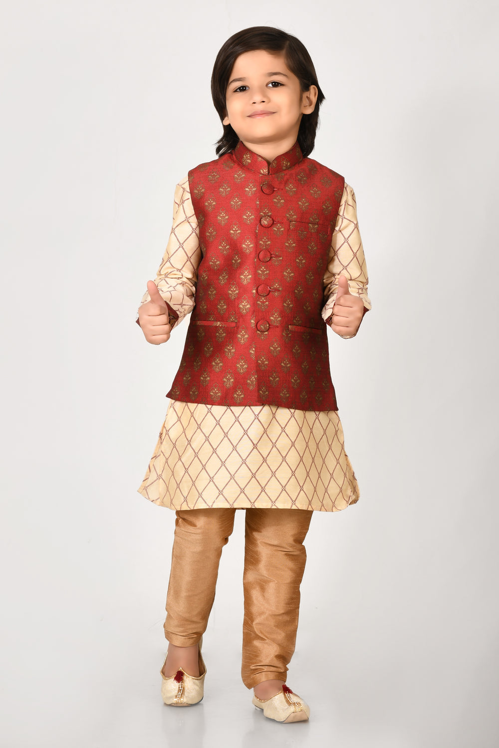 Boy Multy Colour Silk Blend Nehru Modi Jacket Kurta & Pyjama Set