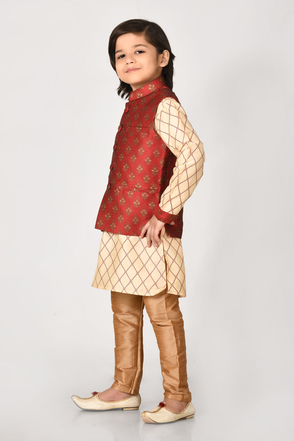 Boy Multy Colour Silk Blend Nehru Modi Jacket Kurta & Pyjama Set