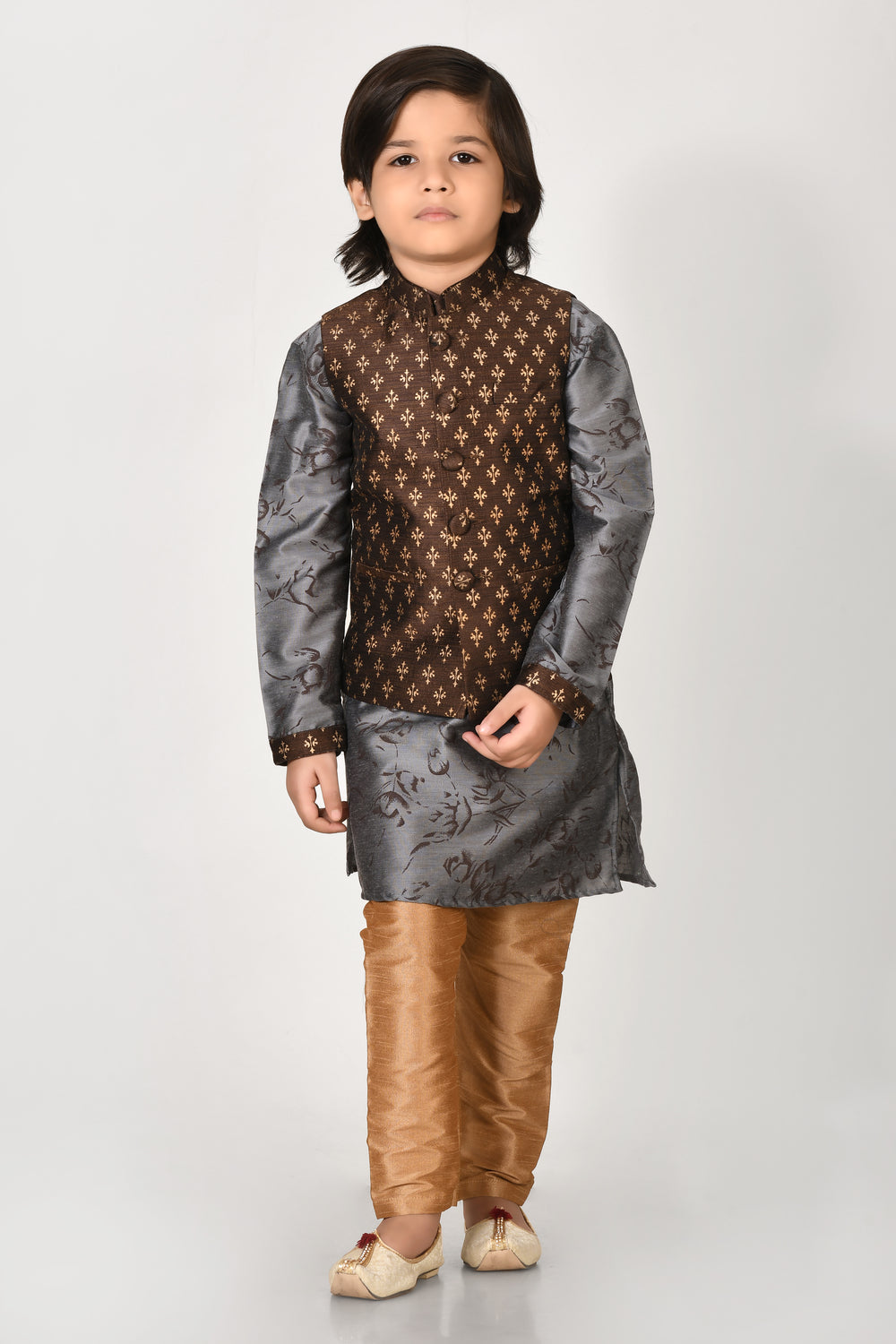 Boy Multy Colour Silk Blend Nehru Modi Jacket Kurta & Pyjama Set