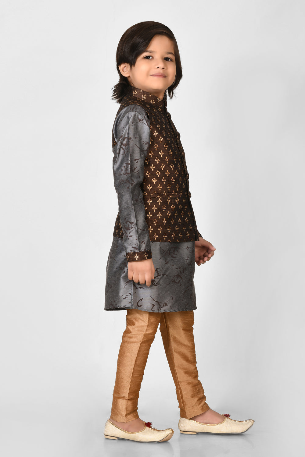 Boy Multy Colour Silk Blend Nehru Modi Jacket Kurta & Pyjama Set