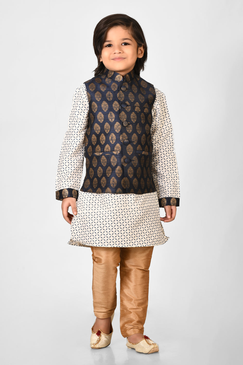 Boy Multy Colour Silk Blend Nehru Modi Jacket Kurta & Pyjama Set
