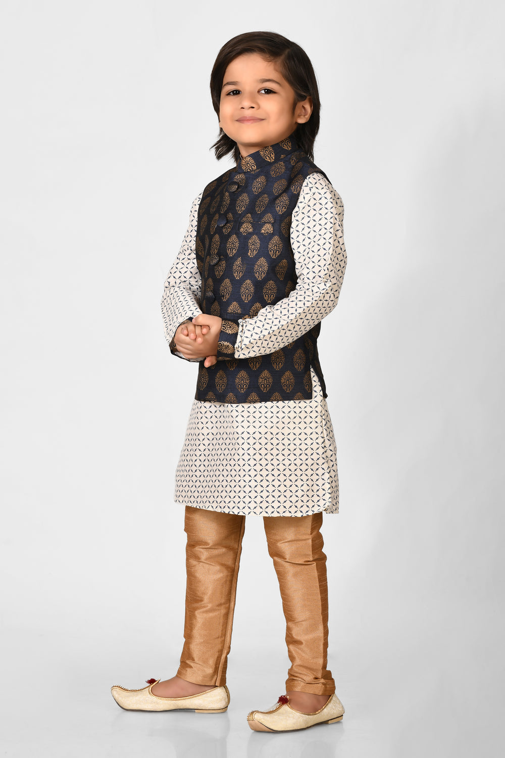 Boy Multy Colour Silk Blend Nehru Modi Jacket Kurta & Pyjama Set