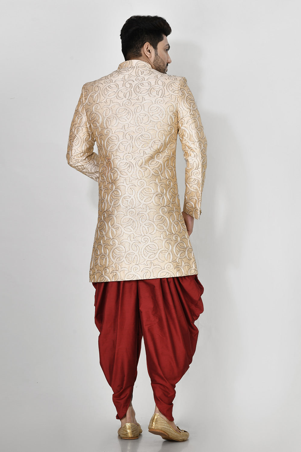 Biscuite Colour Silk Fabric With Resham & Zari Work Indowestern