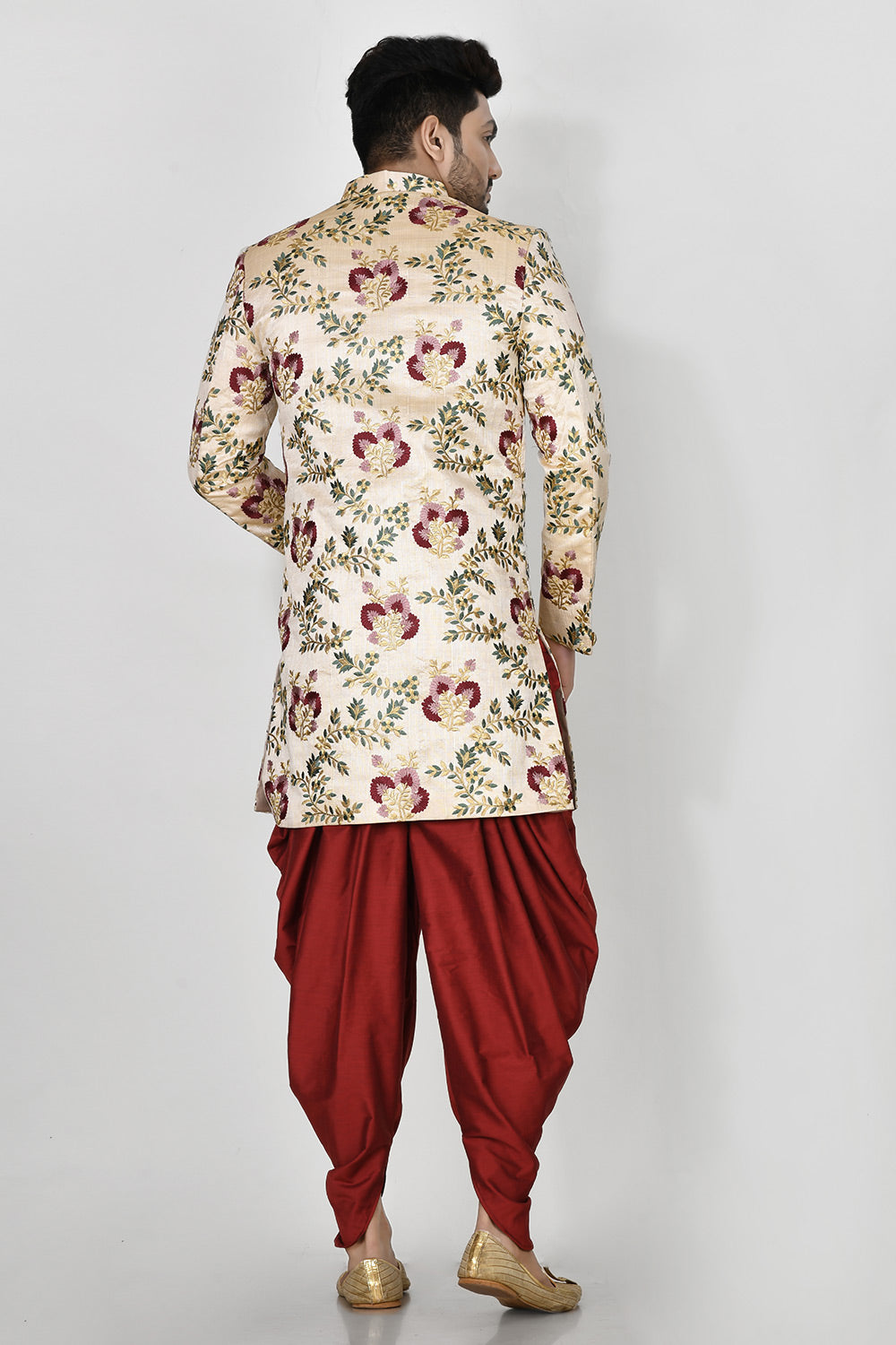 Multicolour Colour Silk Fabric With Resham & Zari Work Indowestern