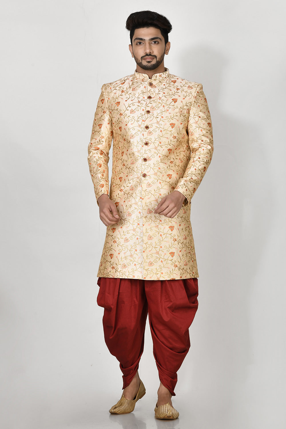 Orange Colour Silk Fabric With Resham & Zari Work Indowestern