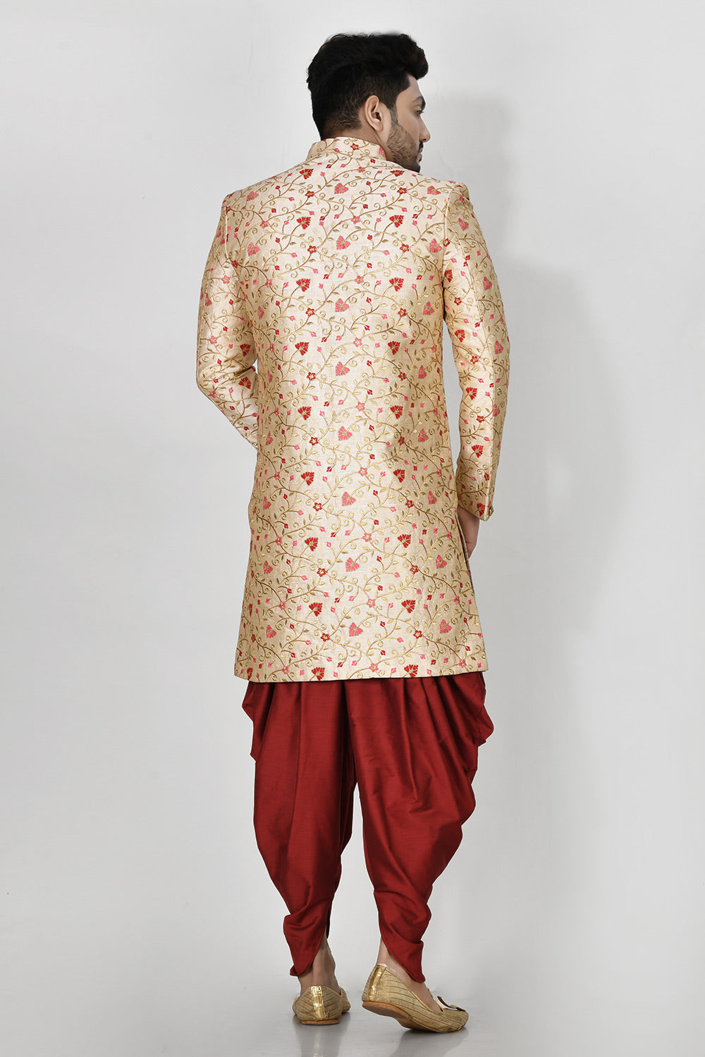 Red Colour Silk Fabric With Resham & Zari Work Indowestern