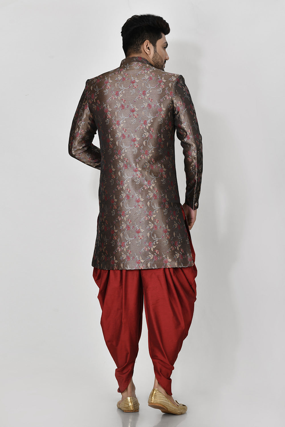Brown Colour Jacquard Fabric With Resham & Zari Work Indowestern