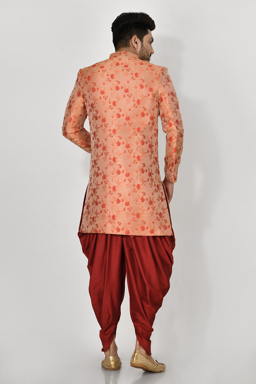 Orange Colour Jacquard Fabric With Resham & Zari Work Indowestern