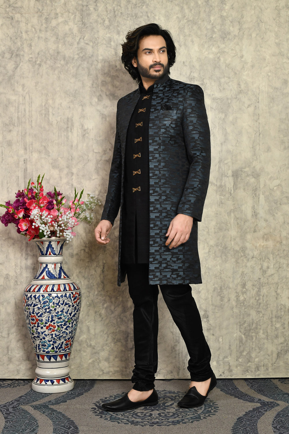 Grey Colour Art Silk Fabric Woven Indo Western