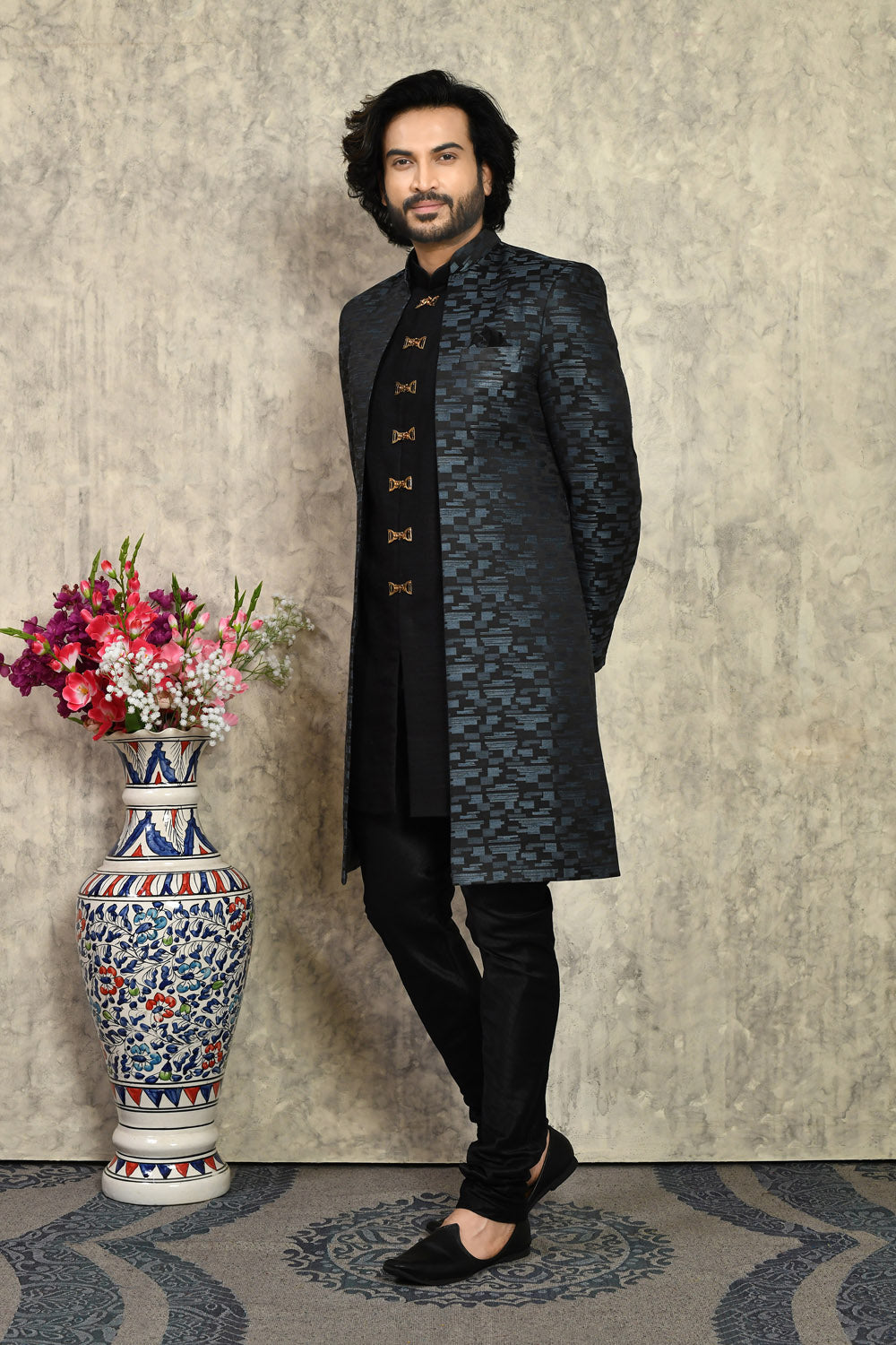 Grey Colour Art Silk Fabric Woven Indo Western
