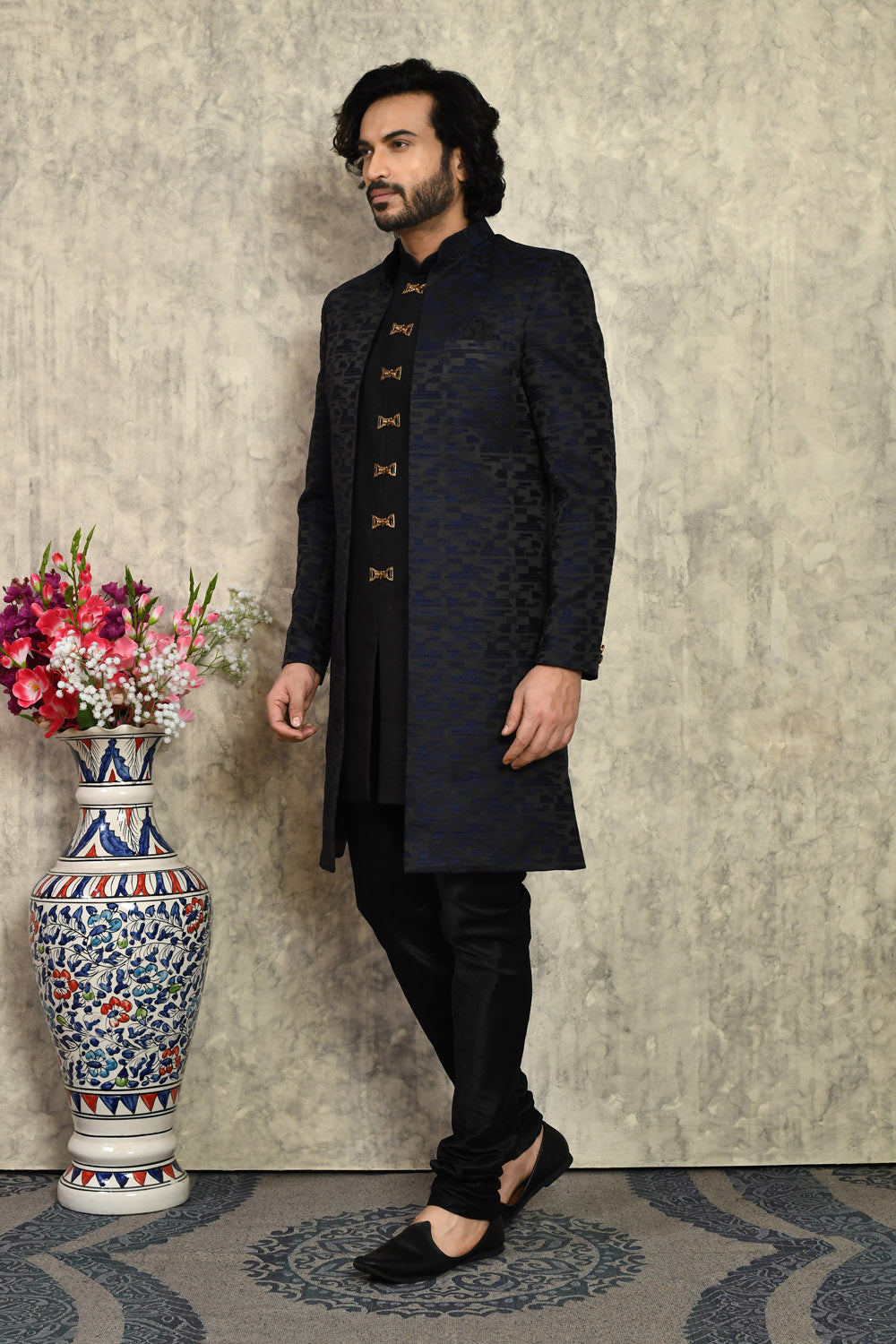 Blue Colour Art Silk Fabric Woven Indo Western