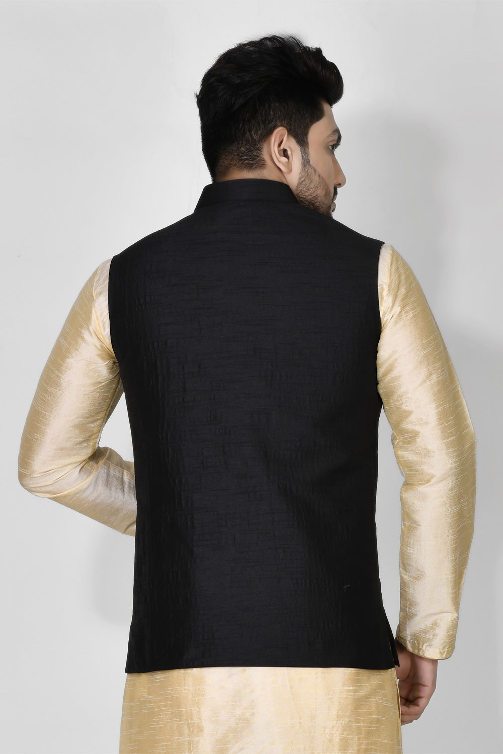 Black Colour Dupion Silk Fabric Plain Jacket