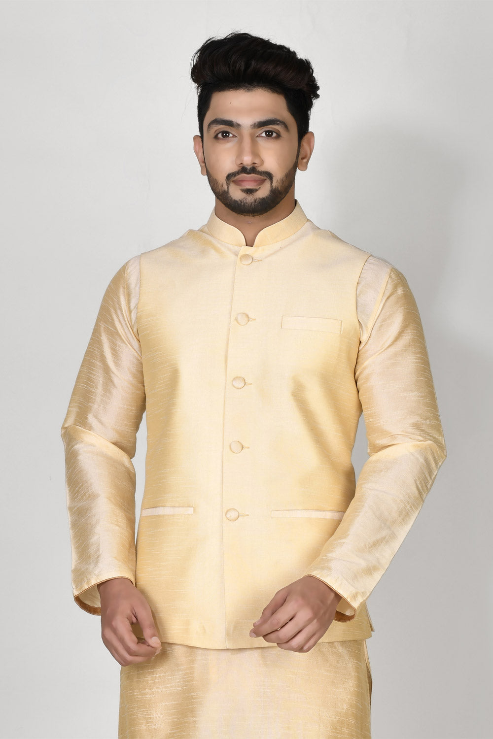 Cream Colour Dupion Silk Fabric Plain Jacket