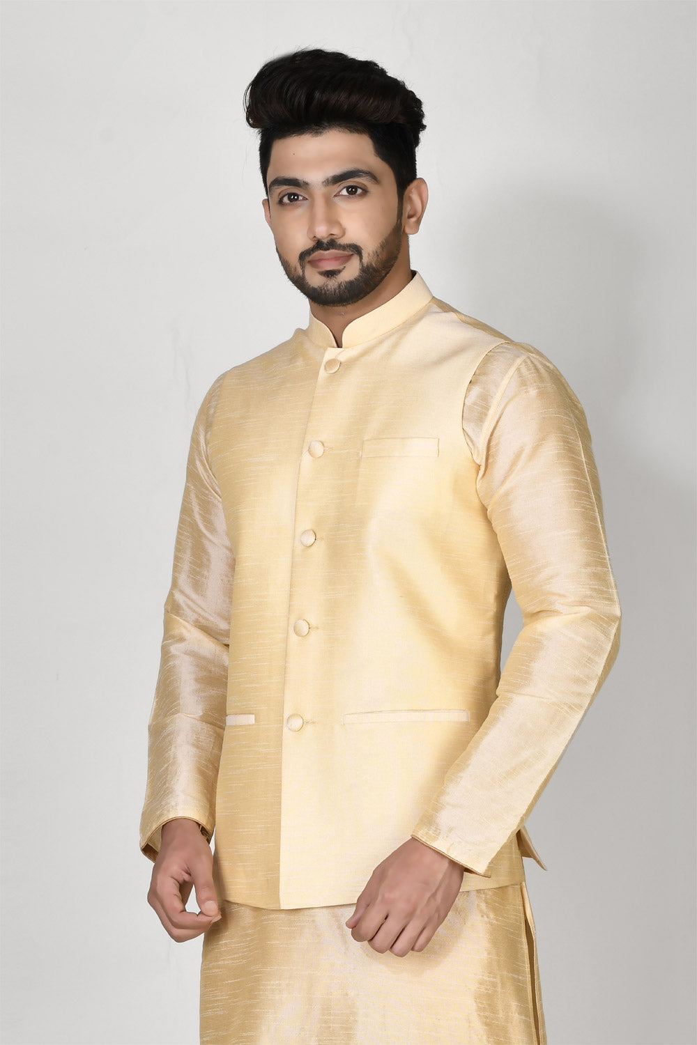 Cream Colour Dupion Silk Fabric Plain Jacket