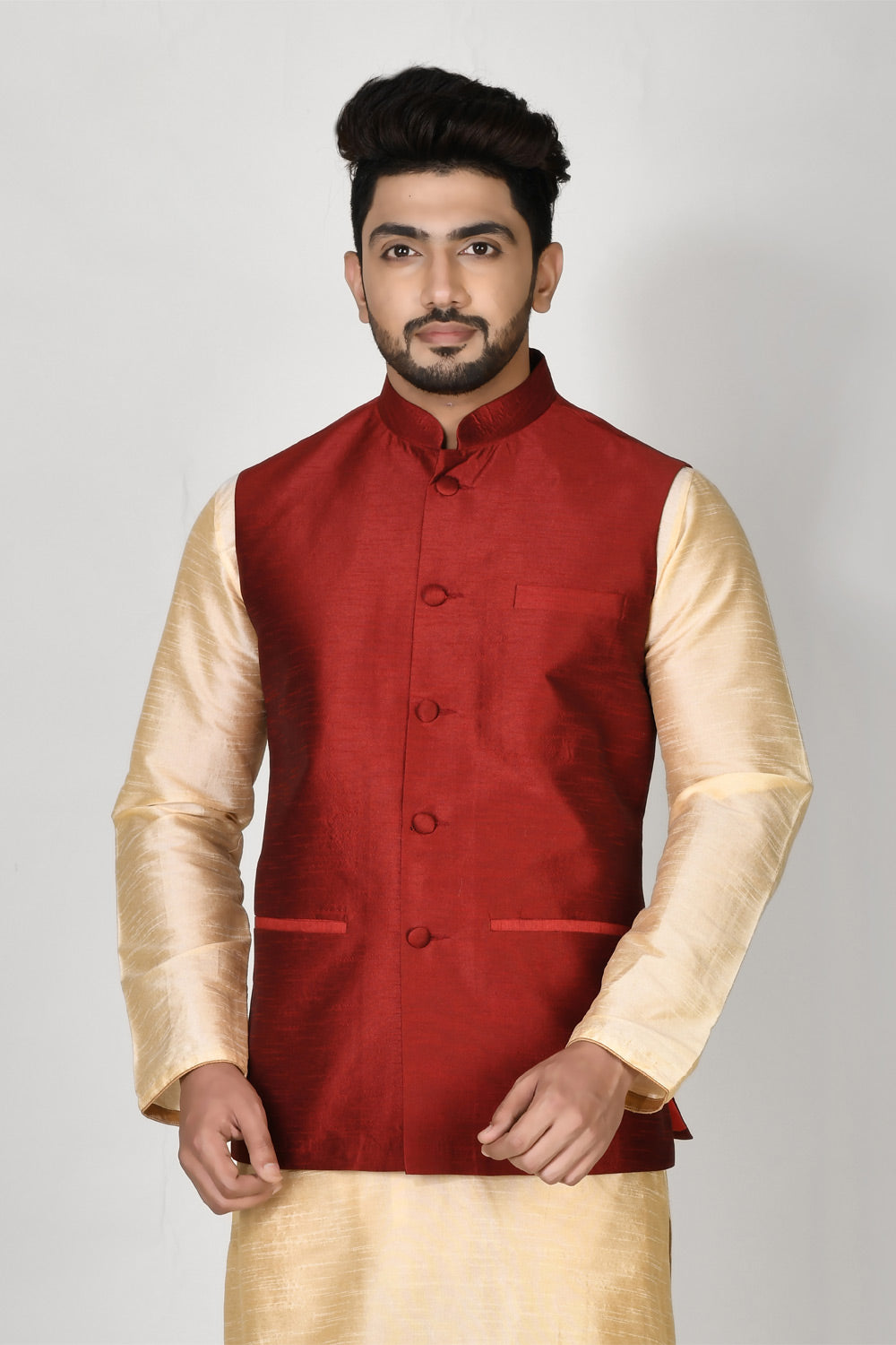 Maroon Colour Dupion Silk Fabric Plain Jacket