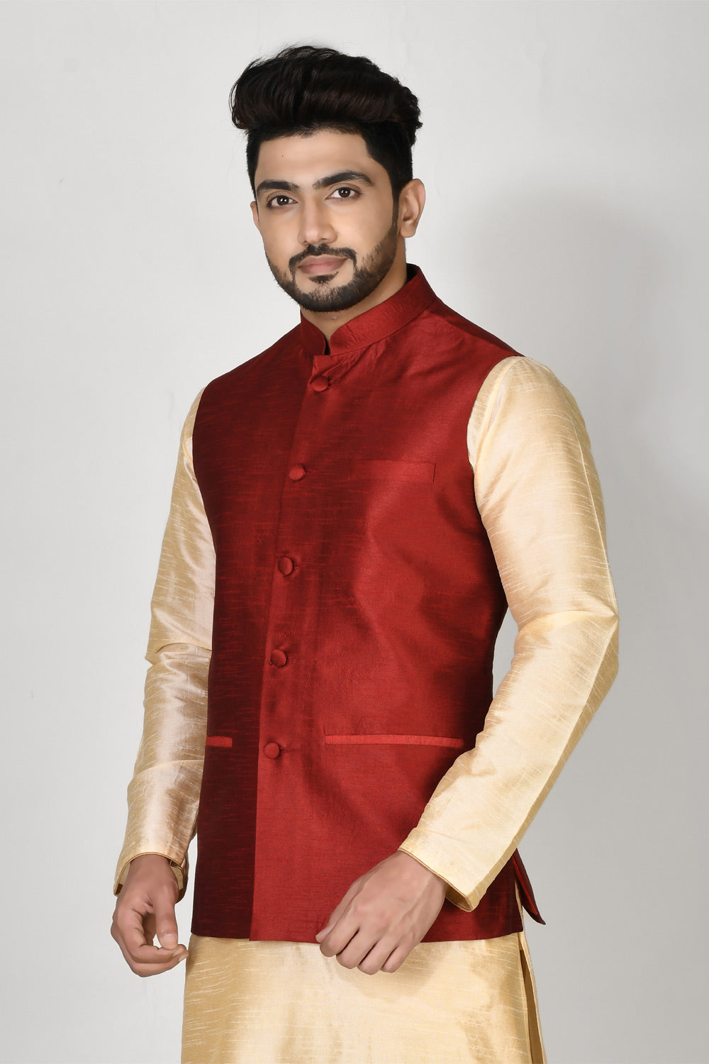 Maroon Colour Dupion Silk Fabric Plain Jacket