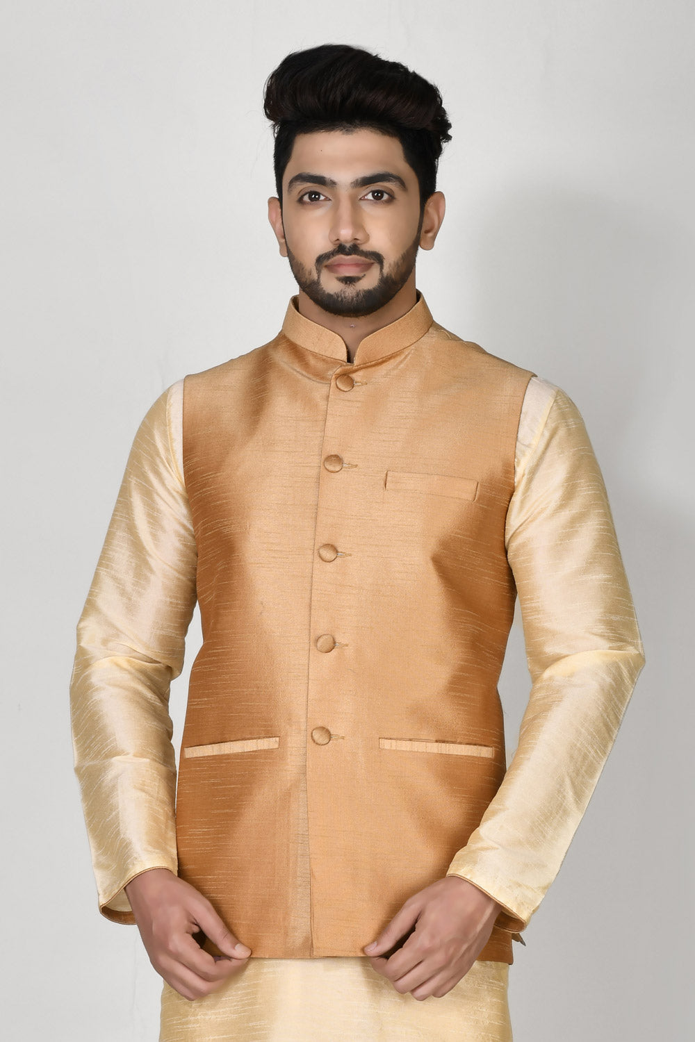 Rose Gold Colour Dupion Silk Fabric Plain Jacket
