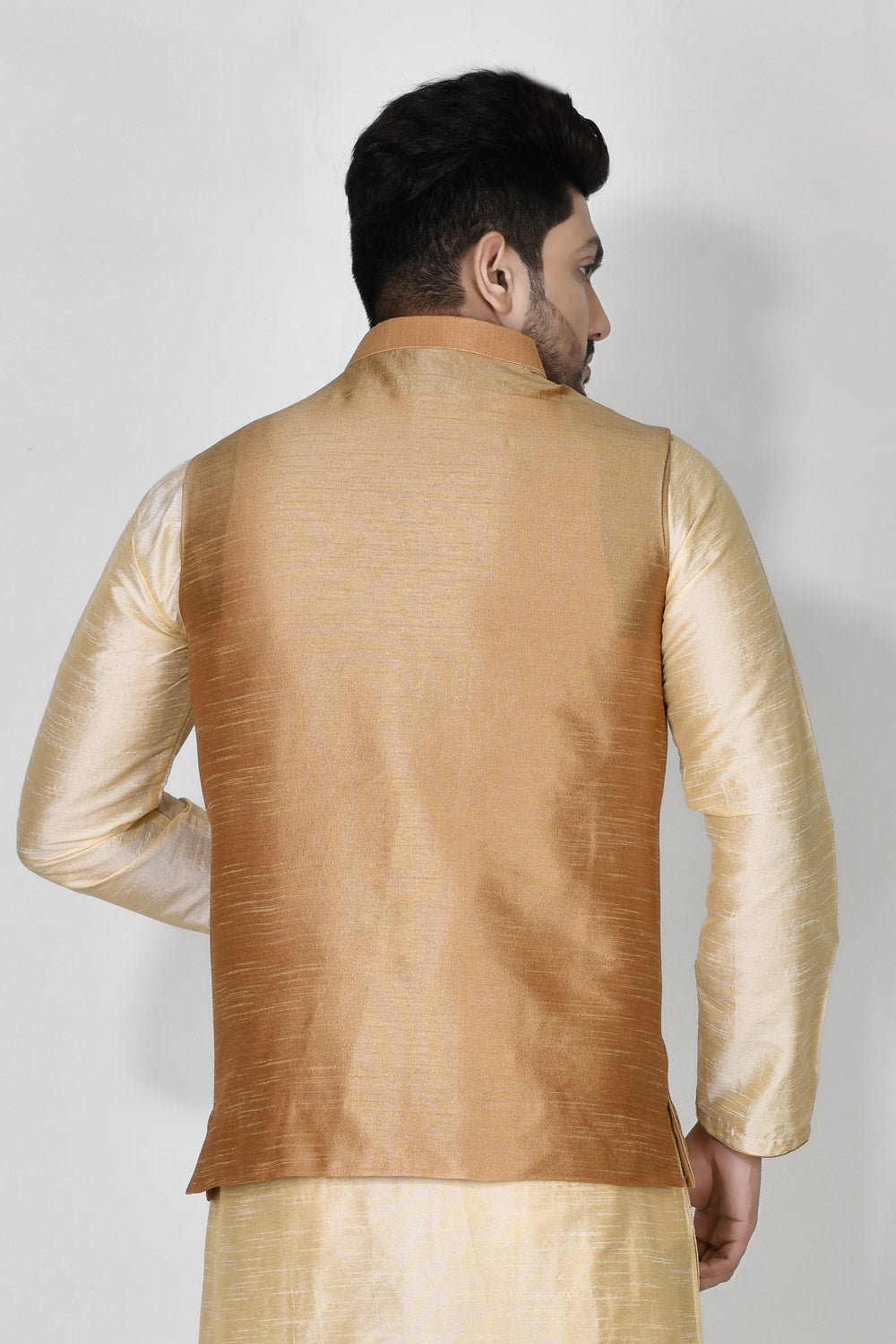 Rose Gold Colour Dupion Silk Fabric Plain Jacket