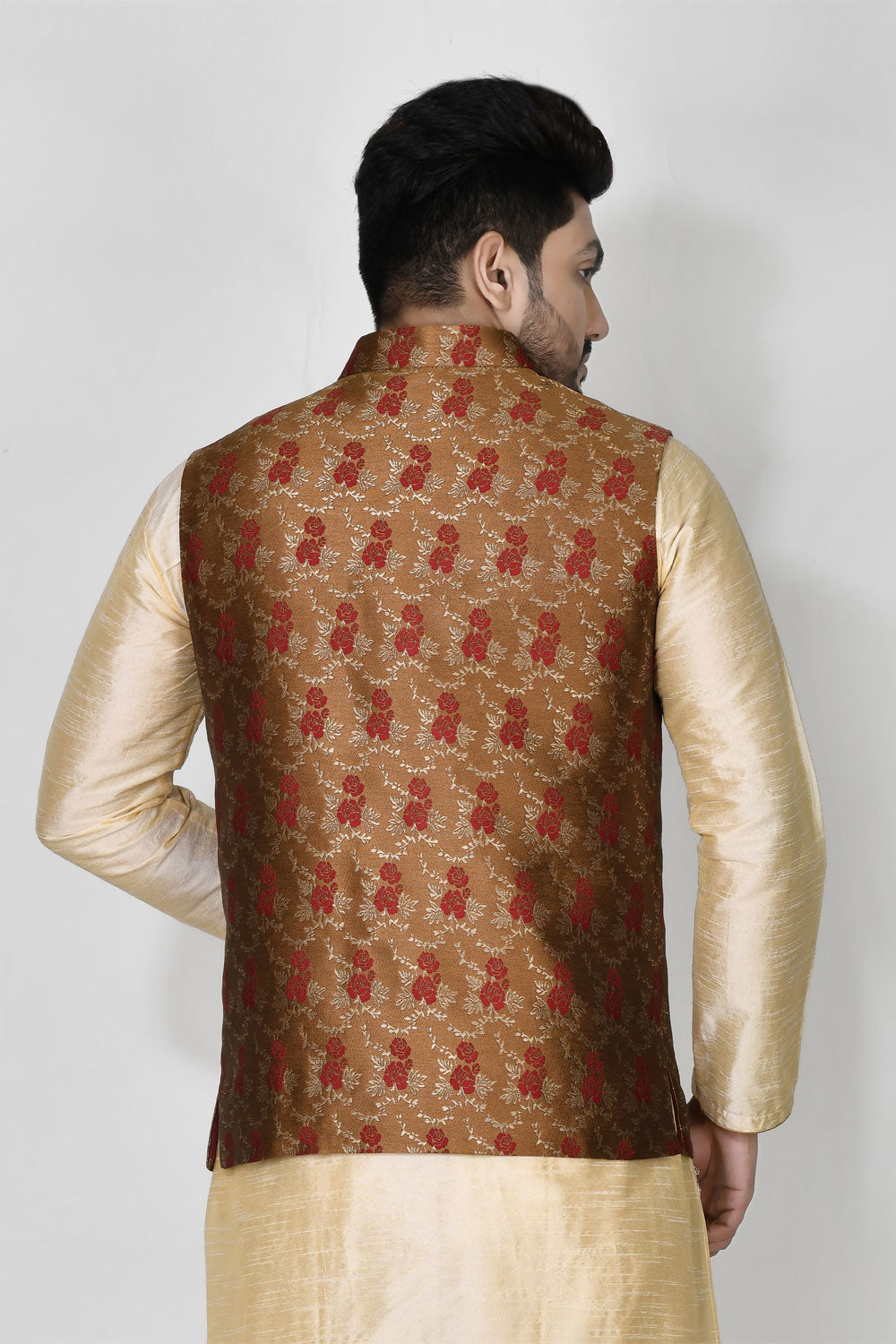 Brown Colour Jacquard Fabric Digital Printed Jacket