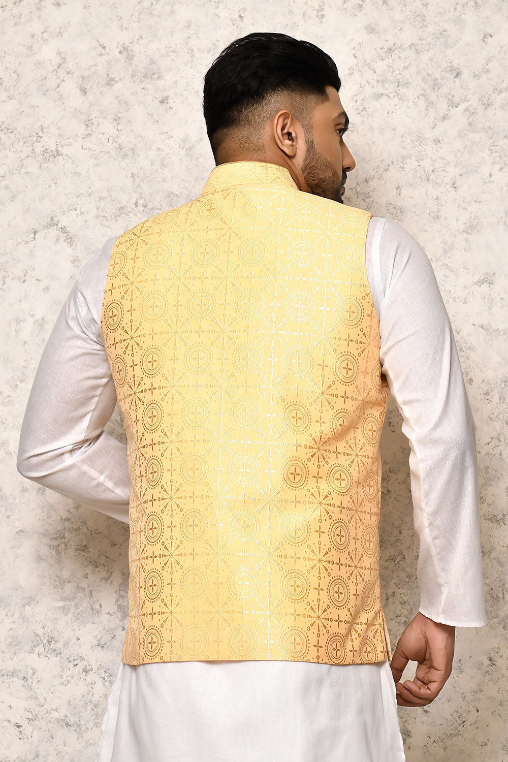 Cream Colour Art Silk Fabric With Digital Printed Nehru Jacket