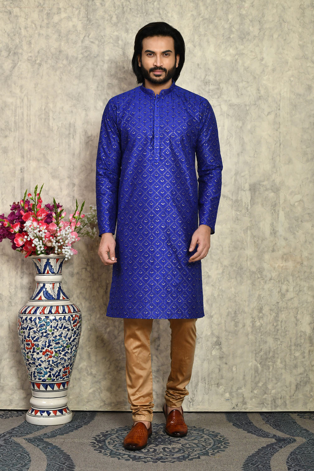 Blue Colour Art Silk Fabric With Plain Style Kurta Pajama