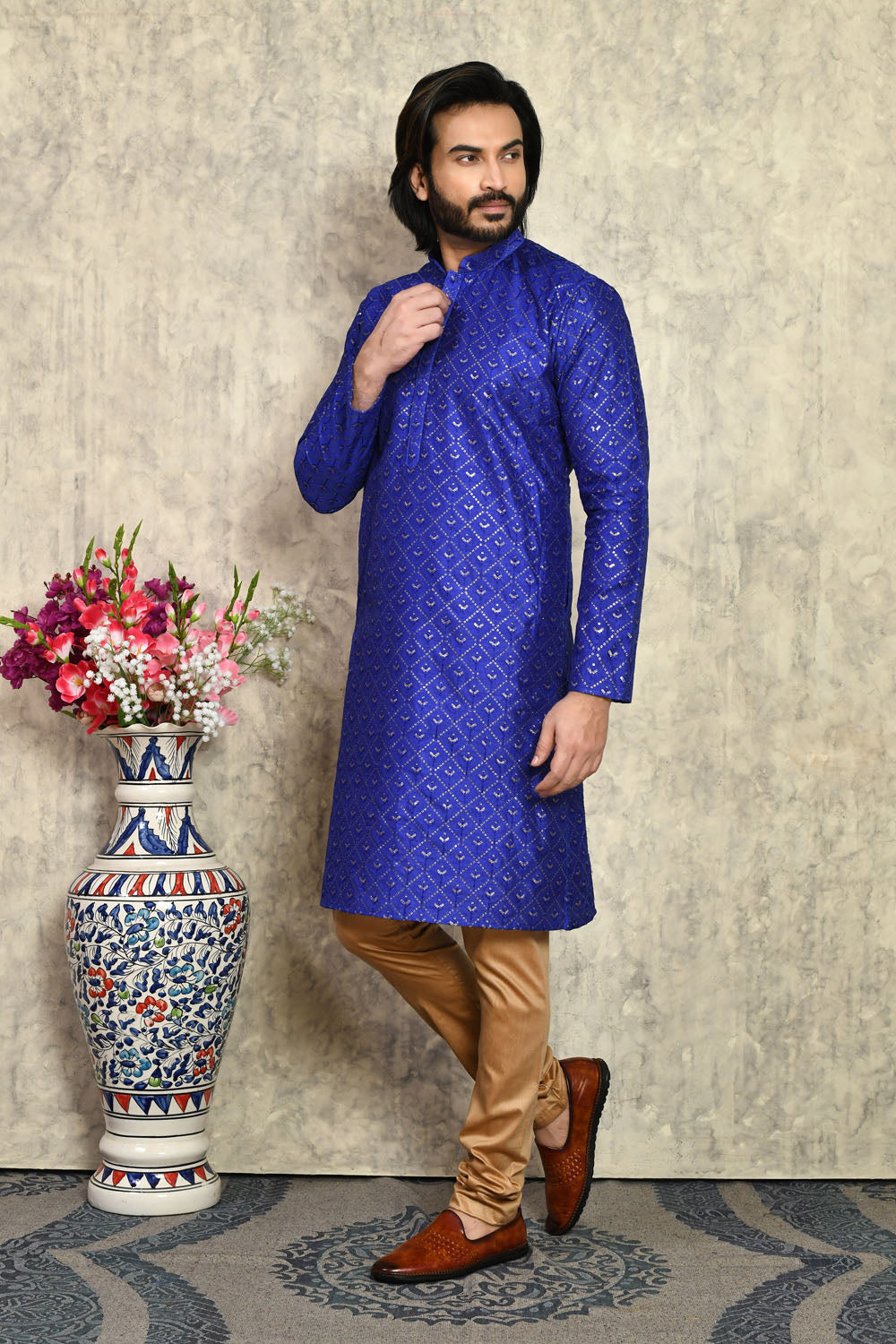 Blue Colour Art Silk Fabric With Plain Style Kurta Pajama